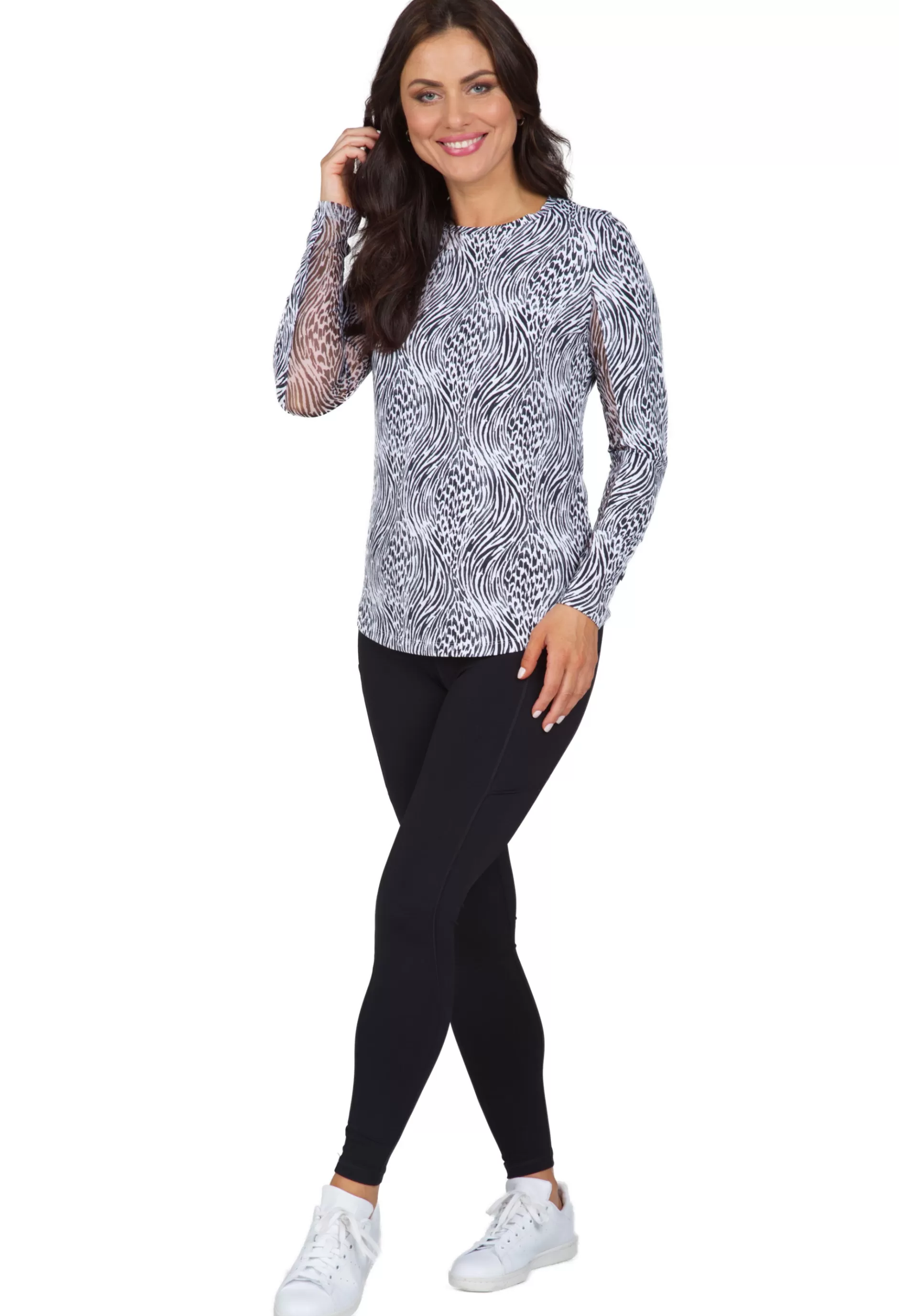 Alena Print Long Sleeve Crew Neck 12539^IBKUL Cheap