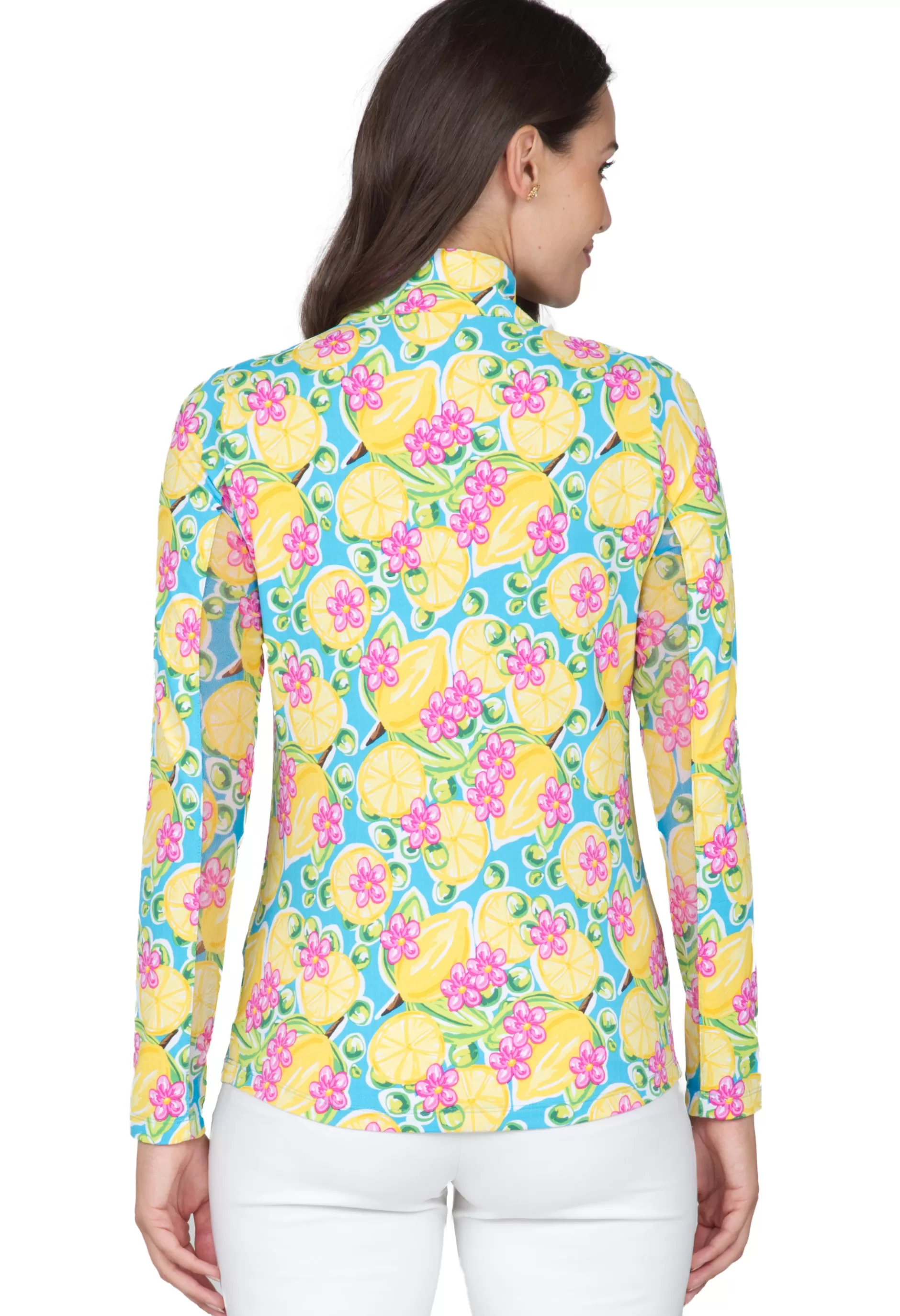 Calista Print Long Sleeve Mock Neck Top 10652^IBKUL Cheap