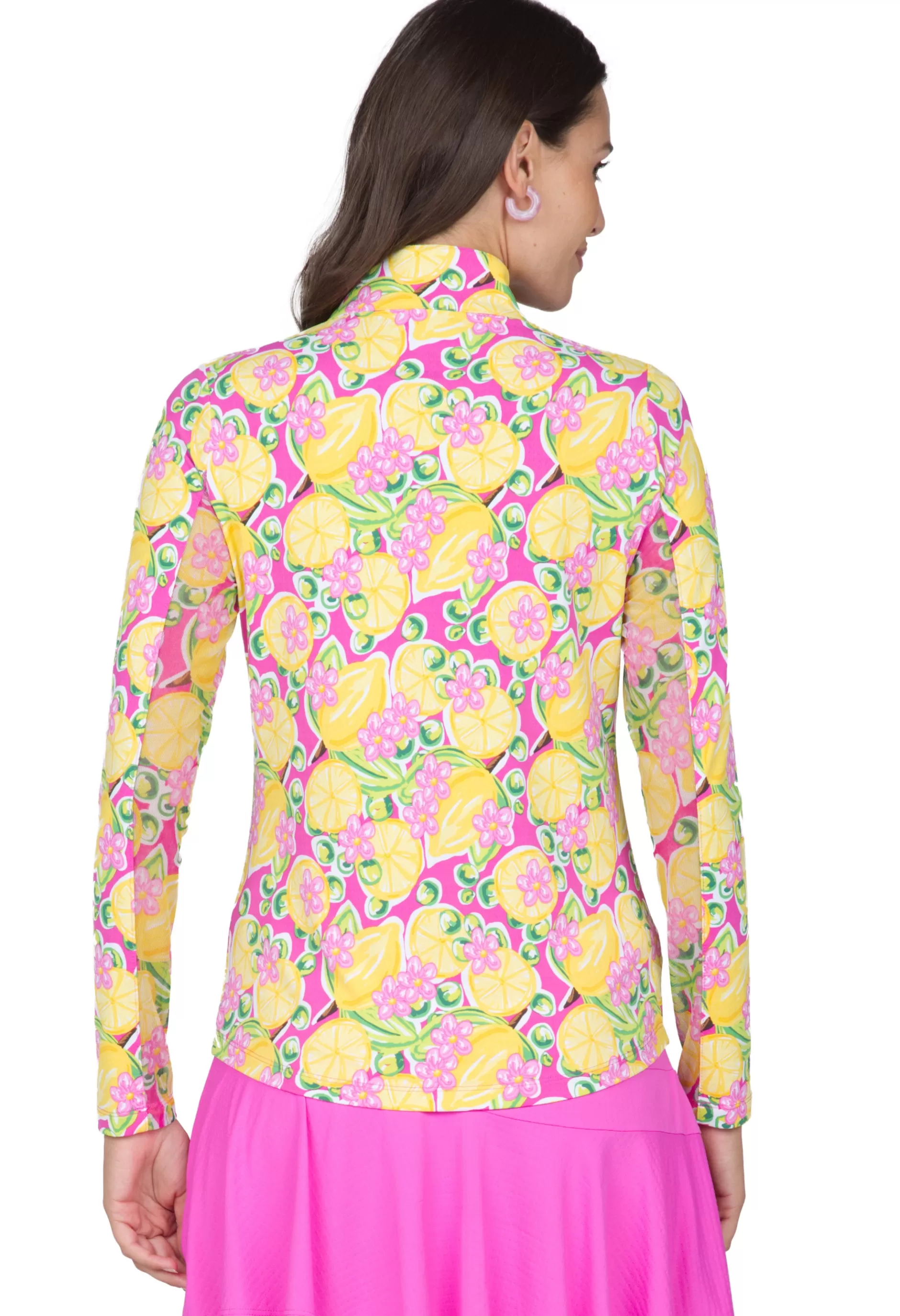 Calista Print Long Sleeve Mock Neck Top 10652^IBKUL Cheap