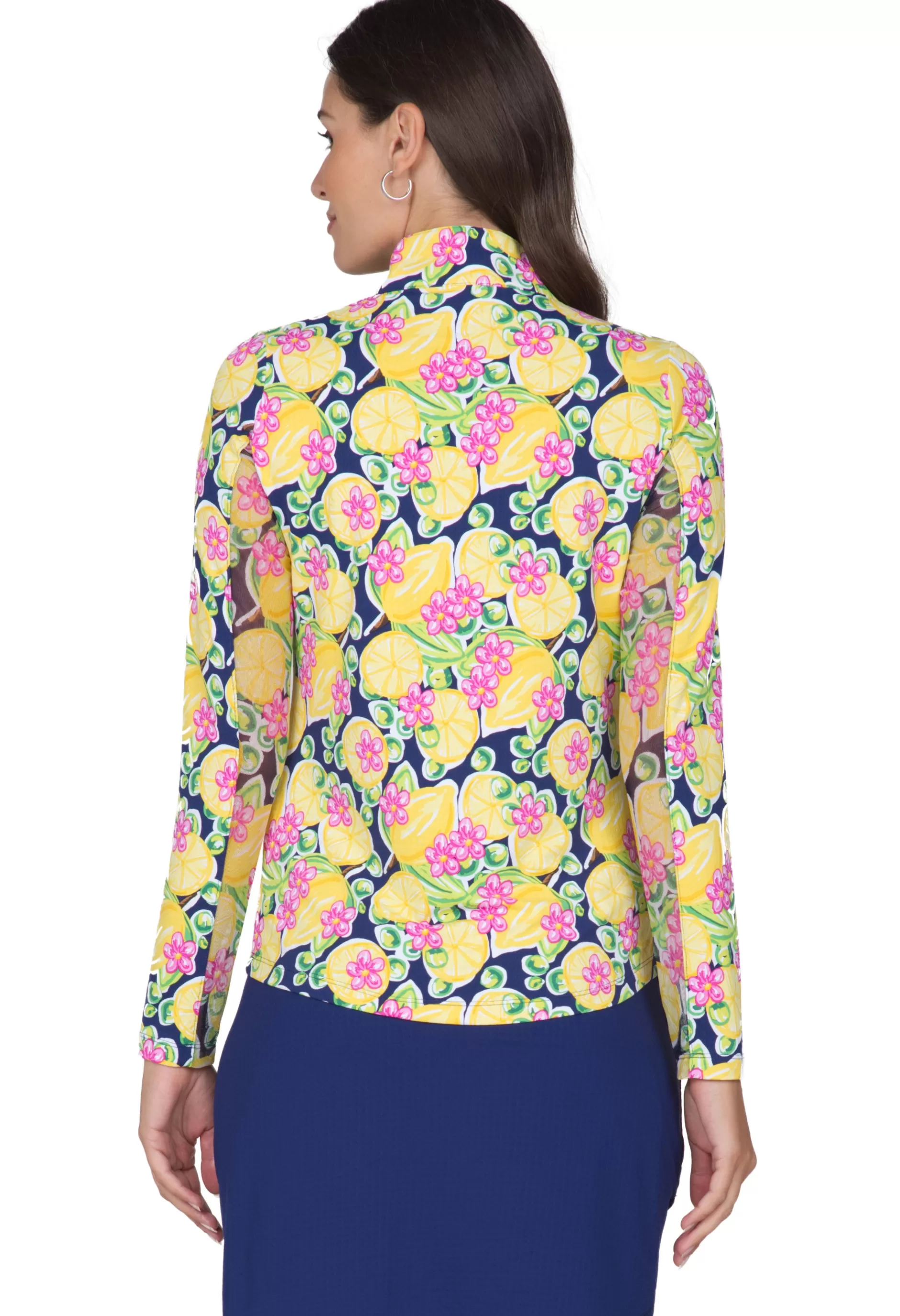 Calista Print Long Sleeve Mock Neck Top 10652^IBKUL Cheap