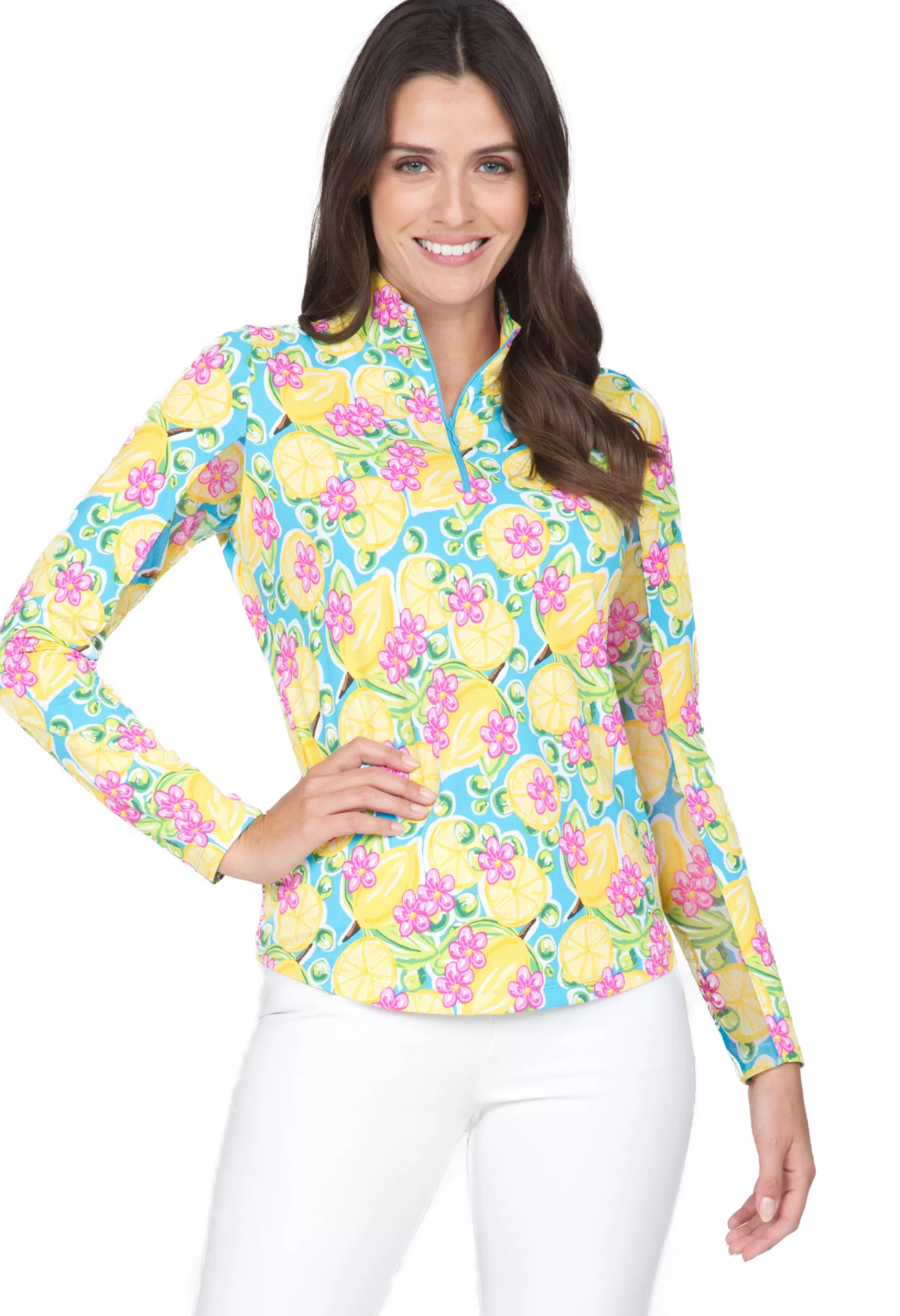 Calista Print Long Sleeve Mock Neck Top 10652^IBKUL Cheap