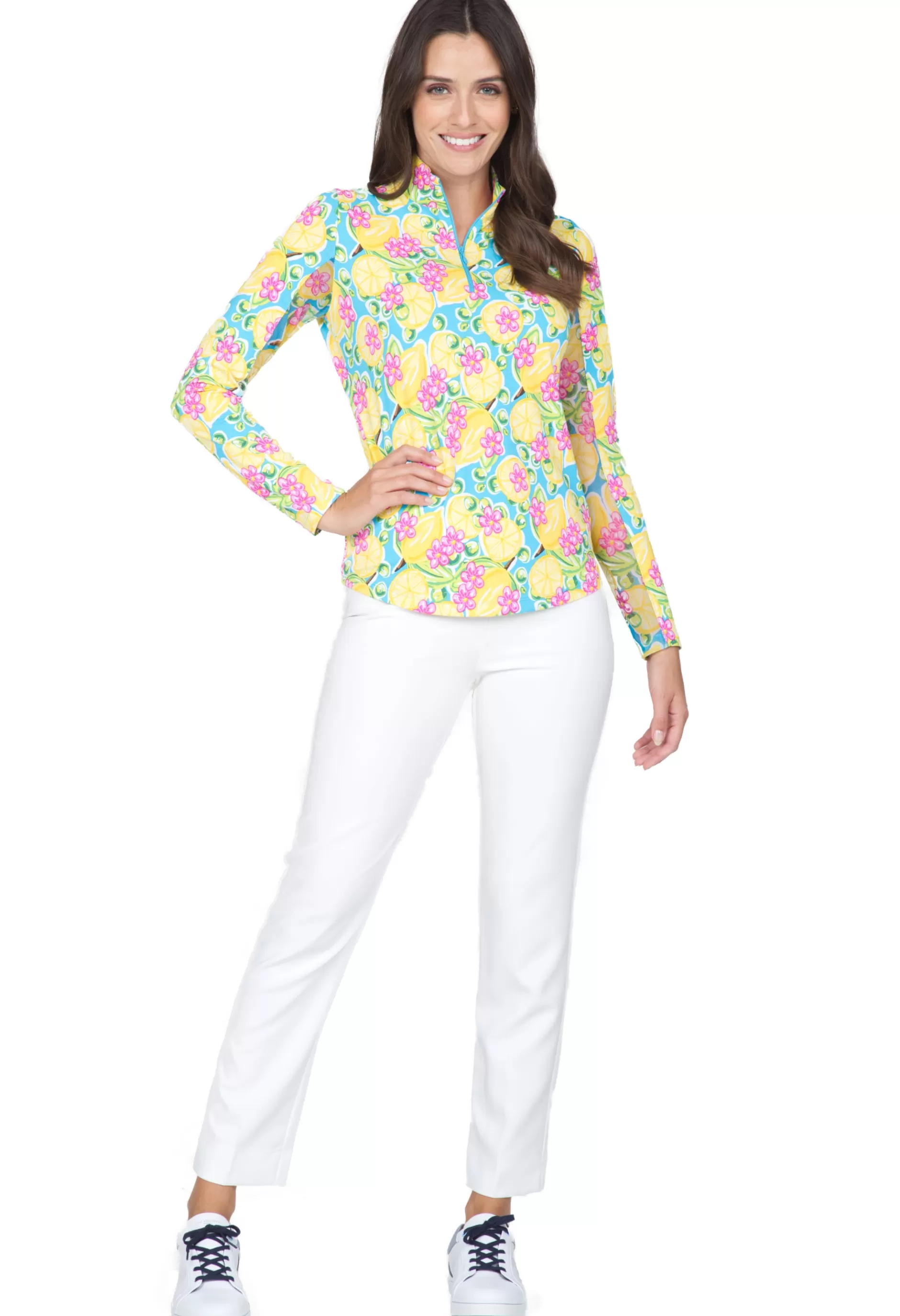 Calista Print Long Sleeve Mock Neck Top 10652^IBKUL Cheap