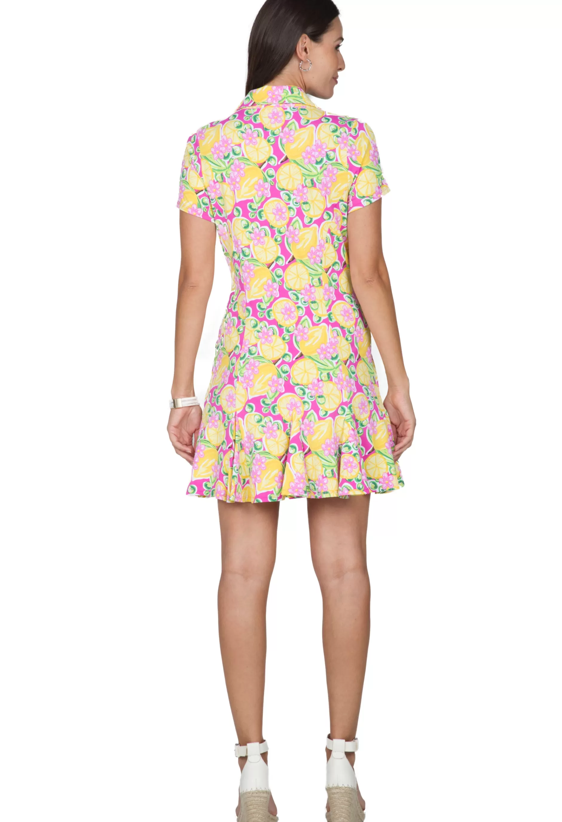 Calista Print Short Sleeve Godet Dress 69652^IBKUL Best Sale
