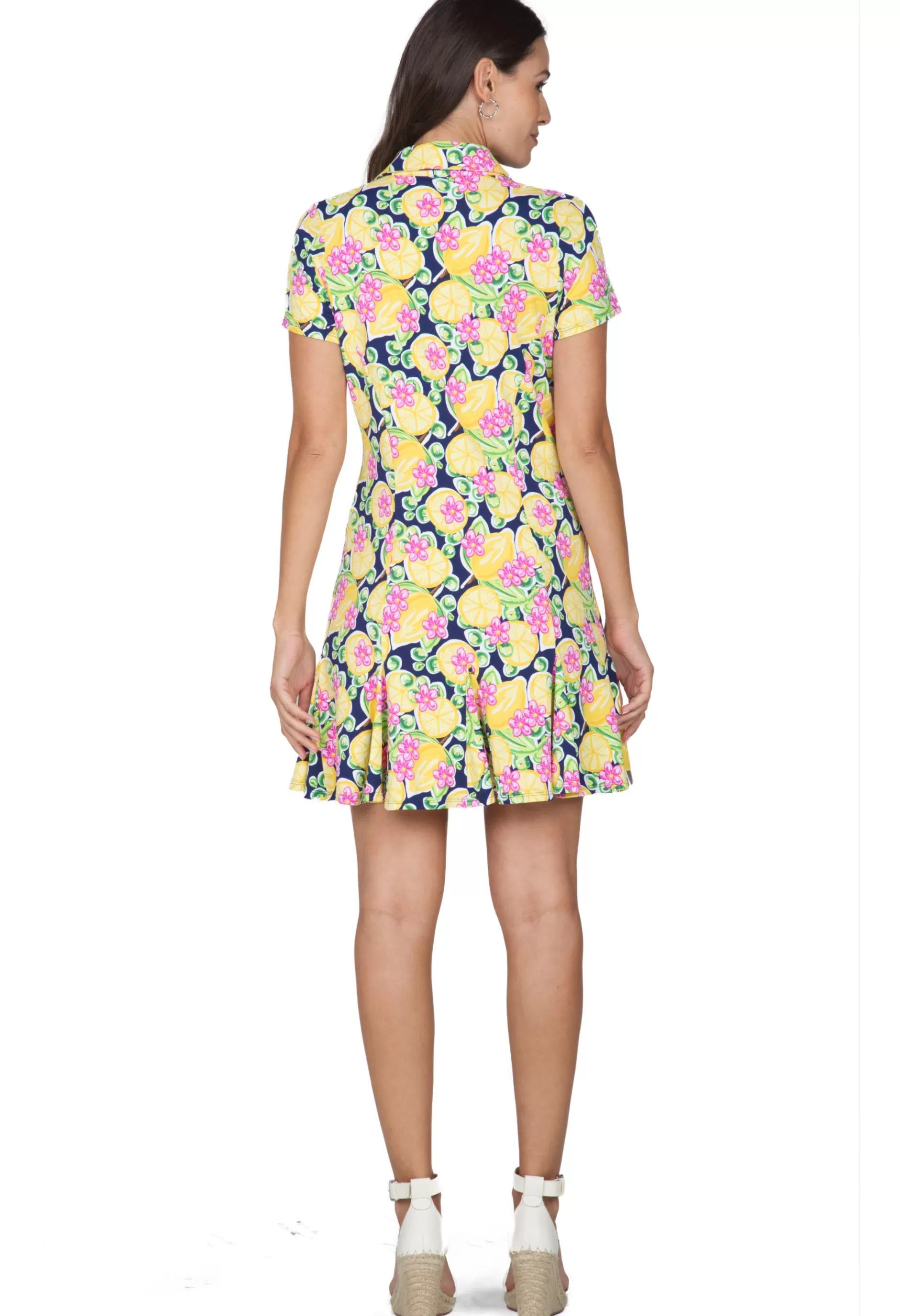 Calista Print Short Sleeve Godet Dress 69652^IBKUL Best Sale