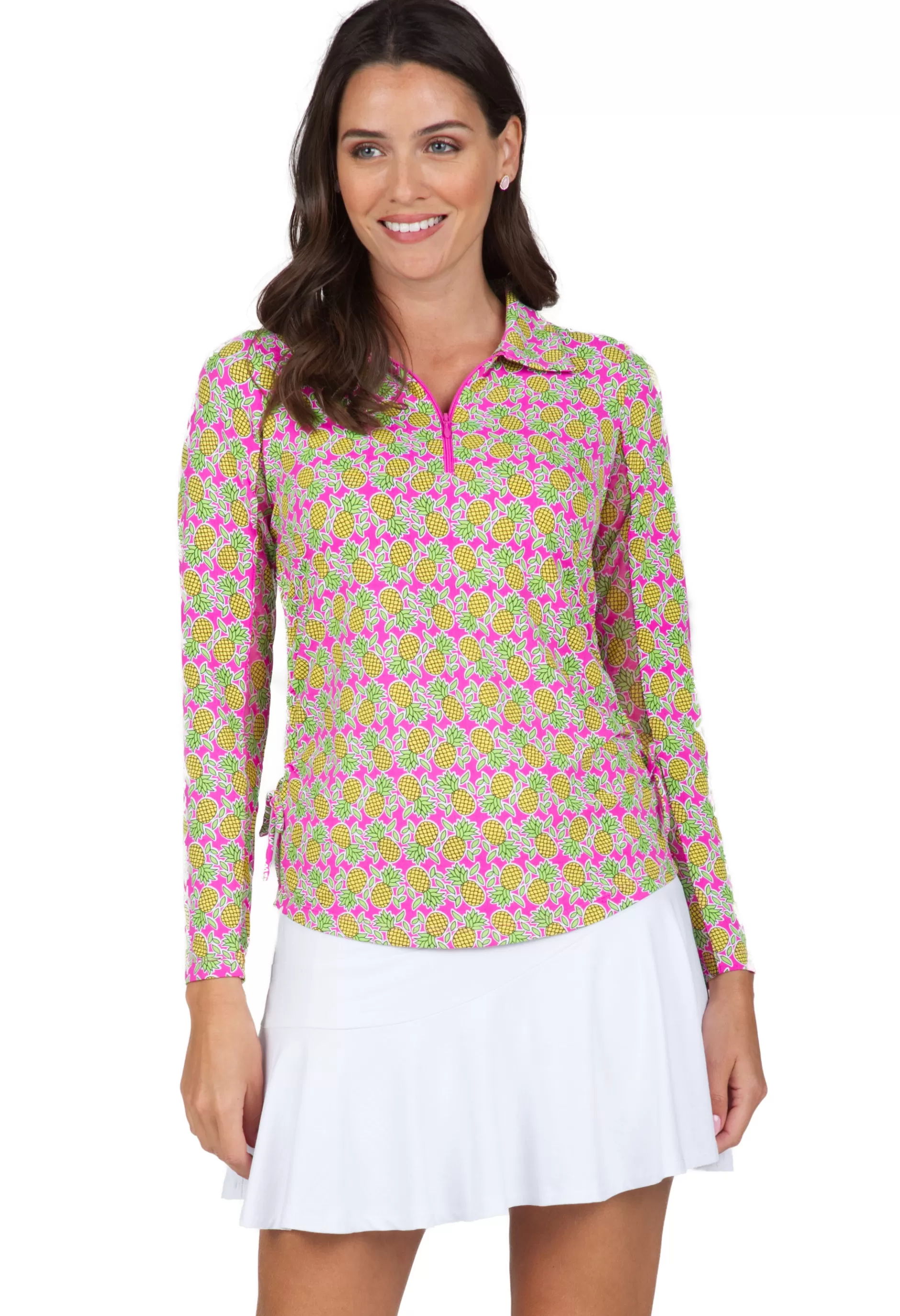 Chantal Print Adjustable Length Long Sleeve Polo - 48540^IBKUL Online