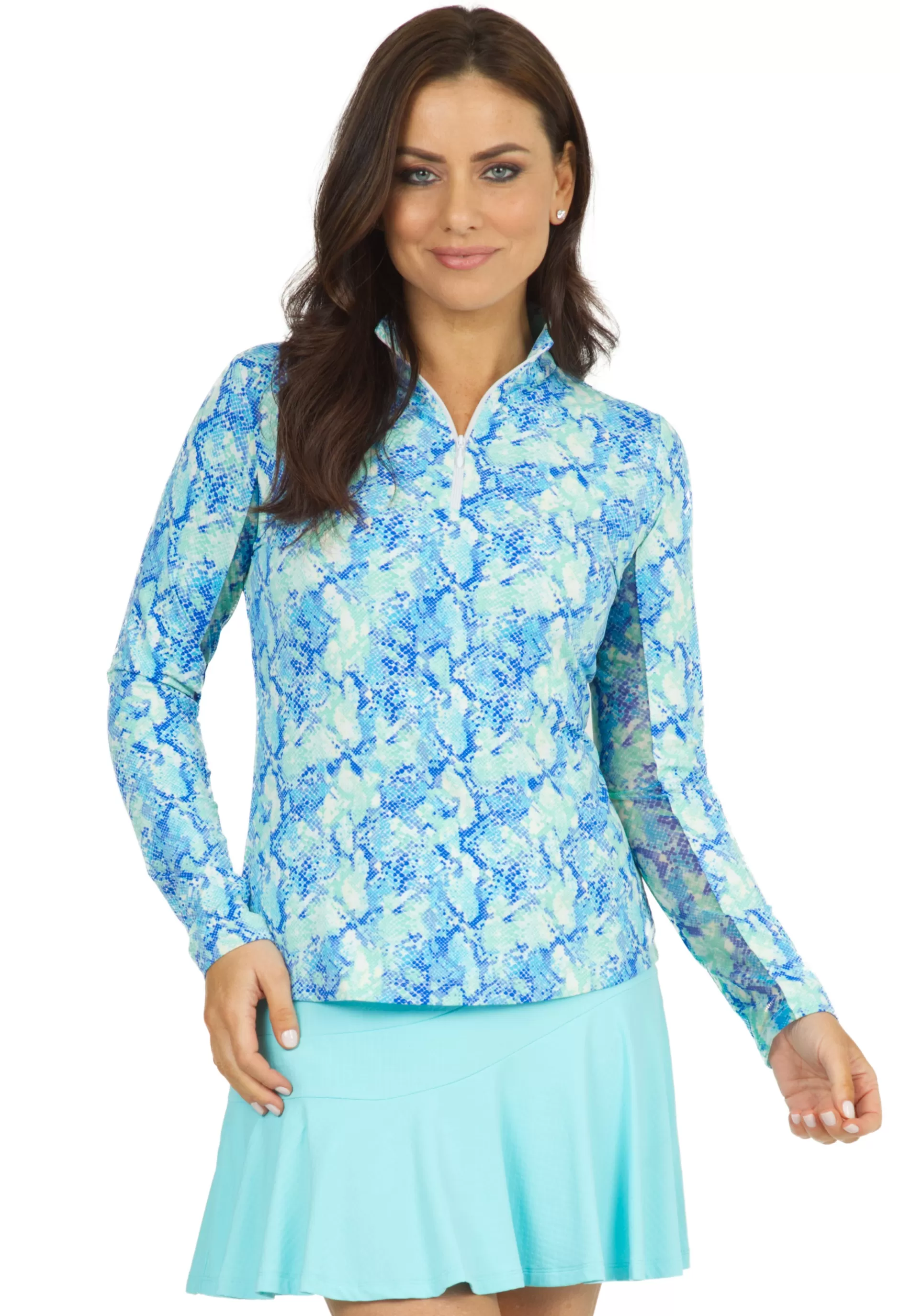 Cora Print Long Sleeve Mock Neck Top 10548^IBKUL Store