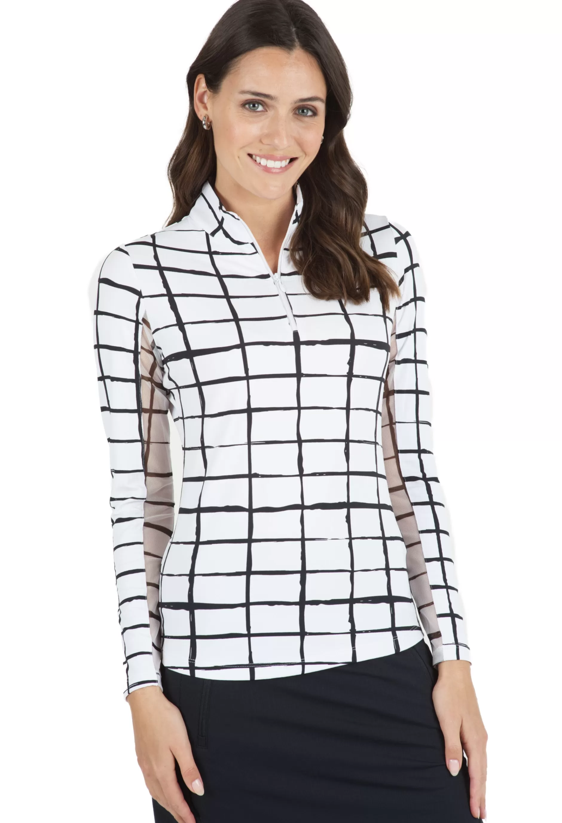 Cordova Print Long Sleeve Mock Neck Top 10495^IBKUL Flash Sale