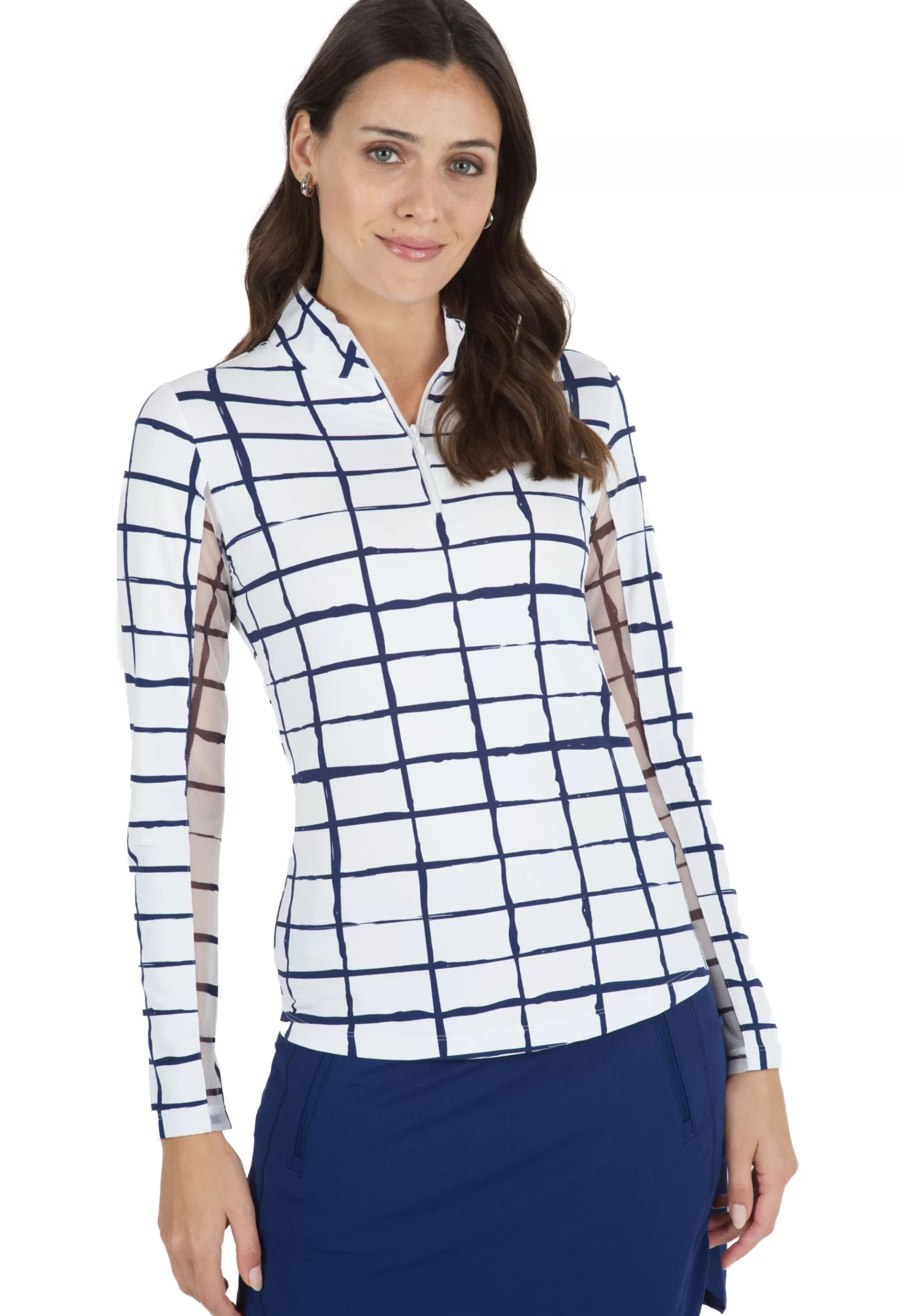 Cordova Print Long Sleeve Mock Neck Top 10495^IBKUL Flash Sale