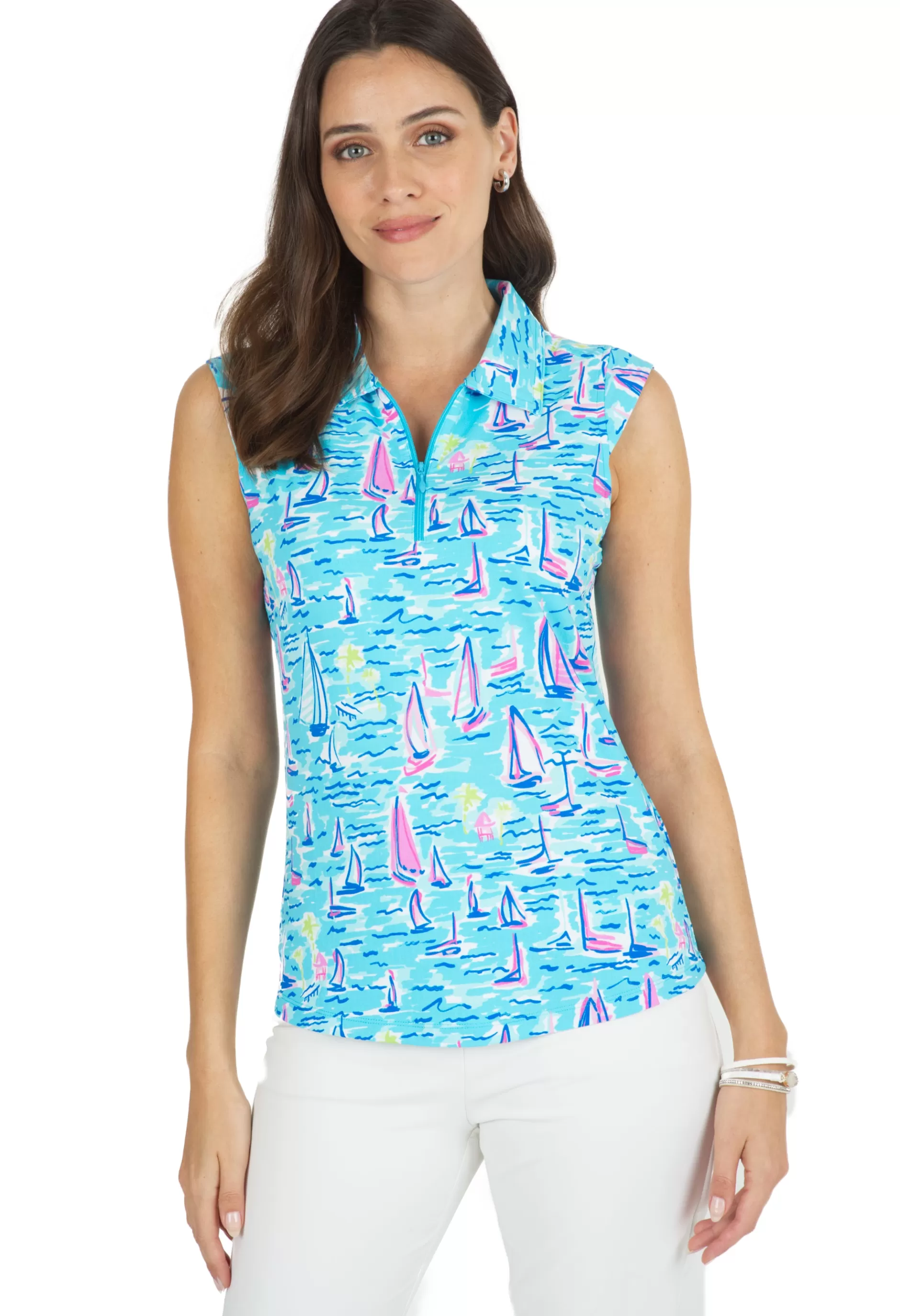 Darling Sail Print Sleeveless Polo 14492^IBKUL Flash Sale