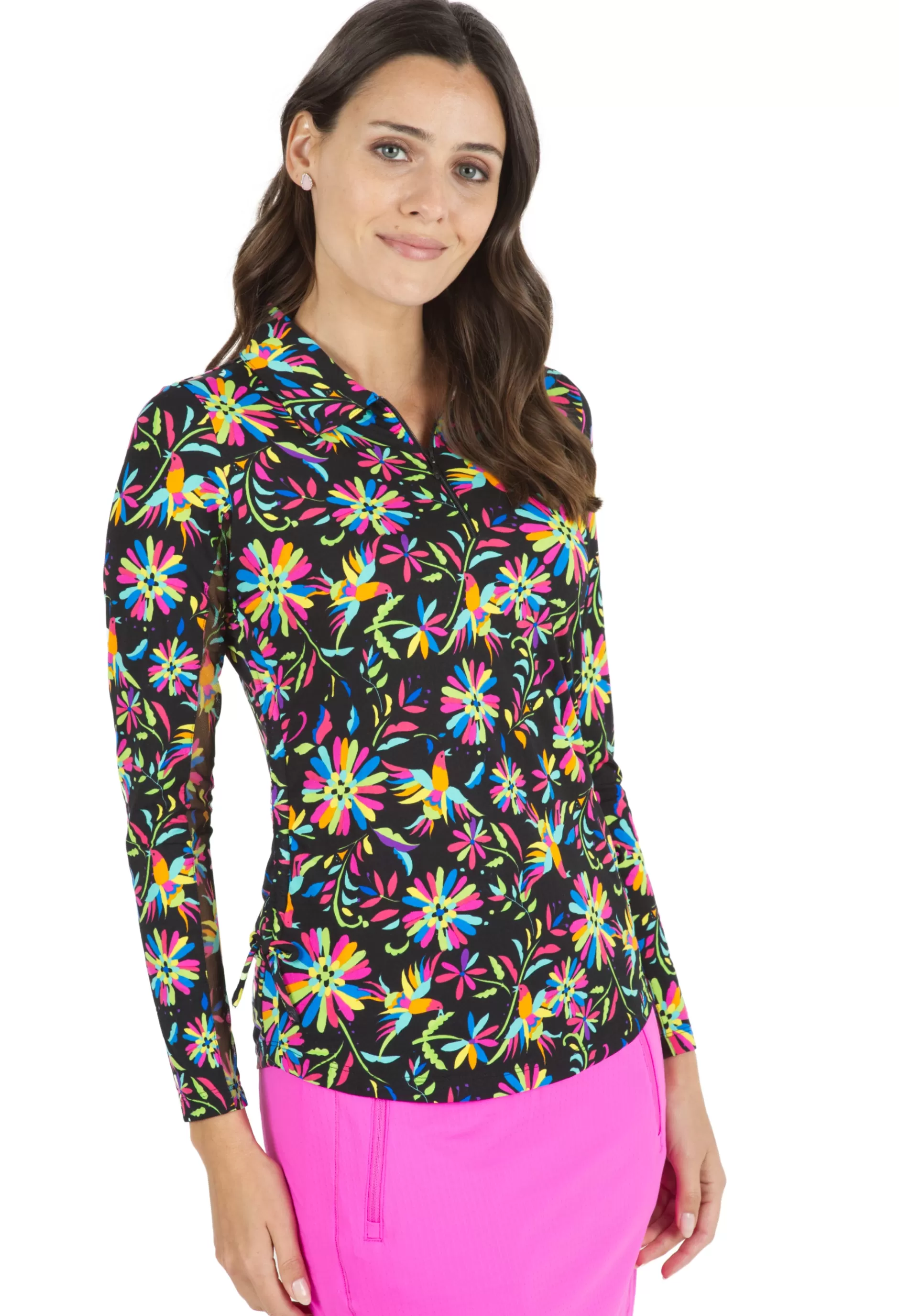 Estela Print Adjustable Length Long Sleeve Polo - 48484^IBKUL Cheap