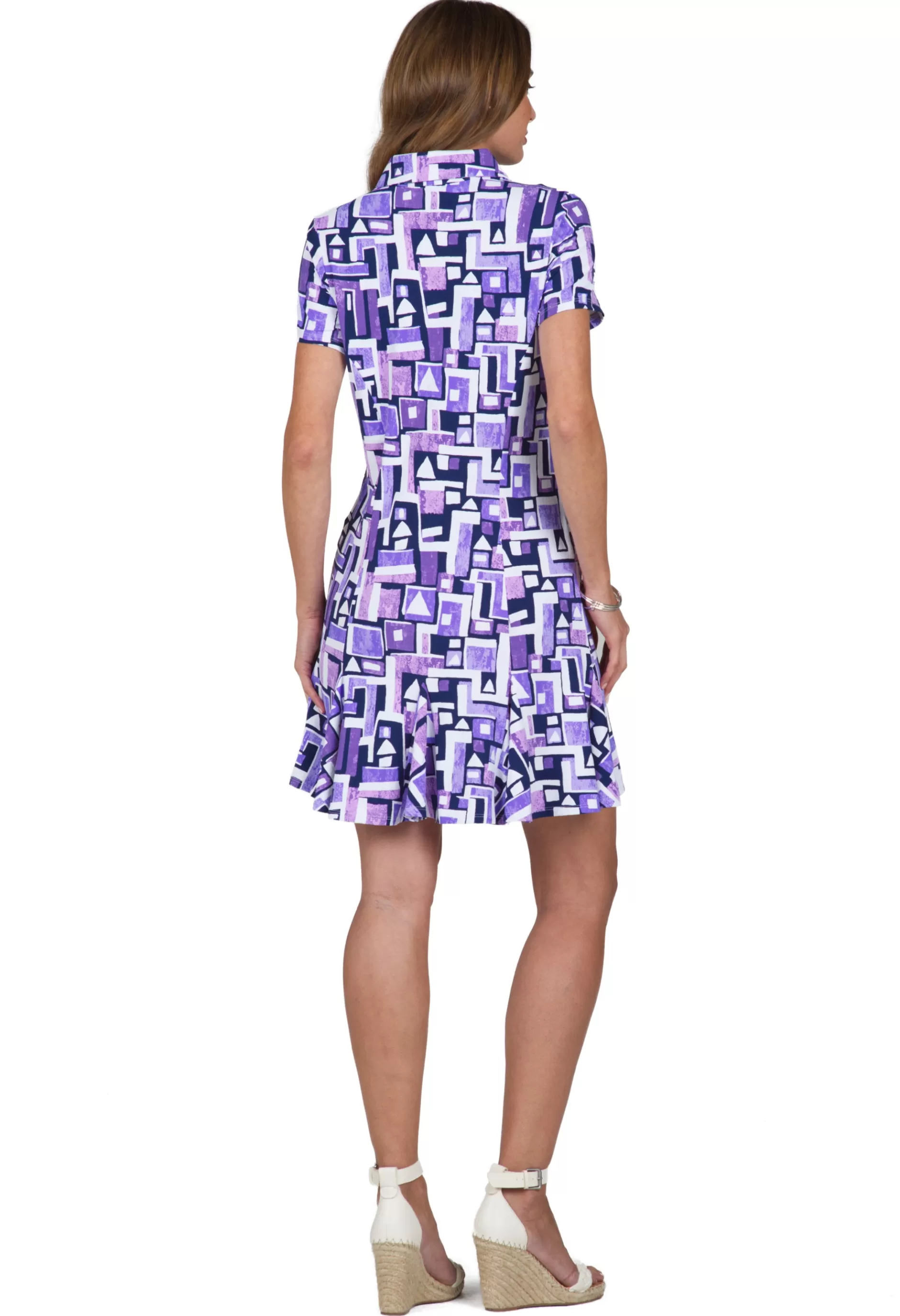 Jennifer Print Short Sleeve Godet Dress 69543^IBKUL Hot