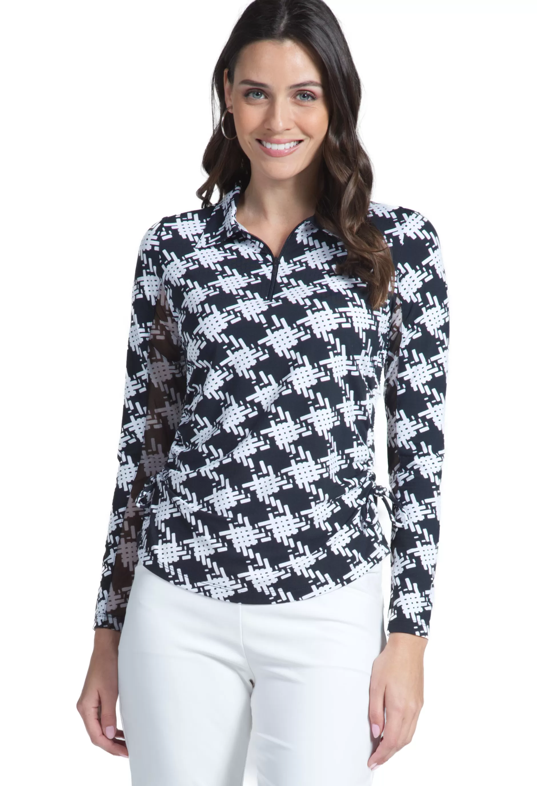 Kimberly Print Adjustable Length Long Sleeve Polo - 48376^IBKUL Store