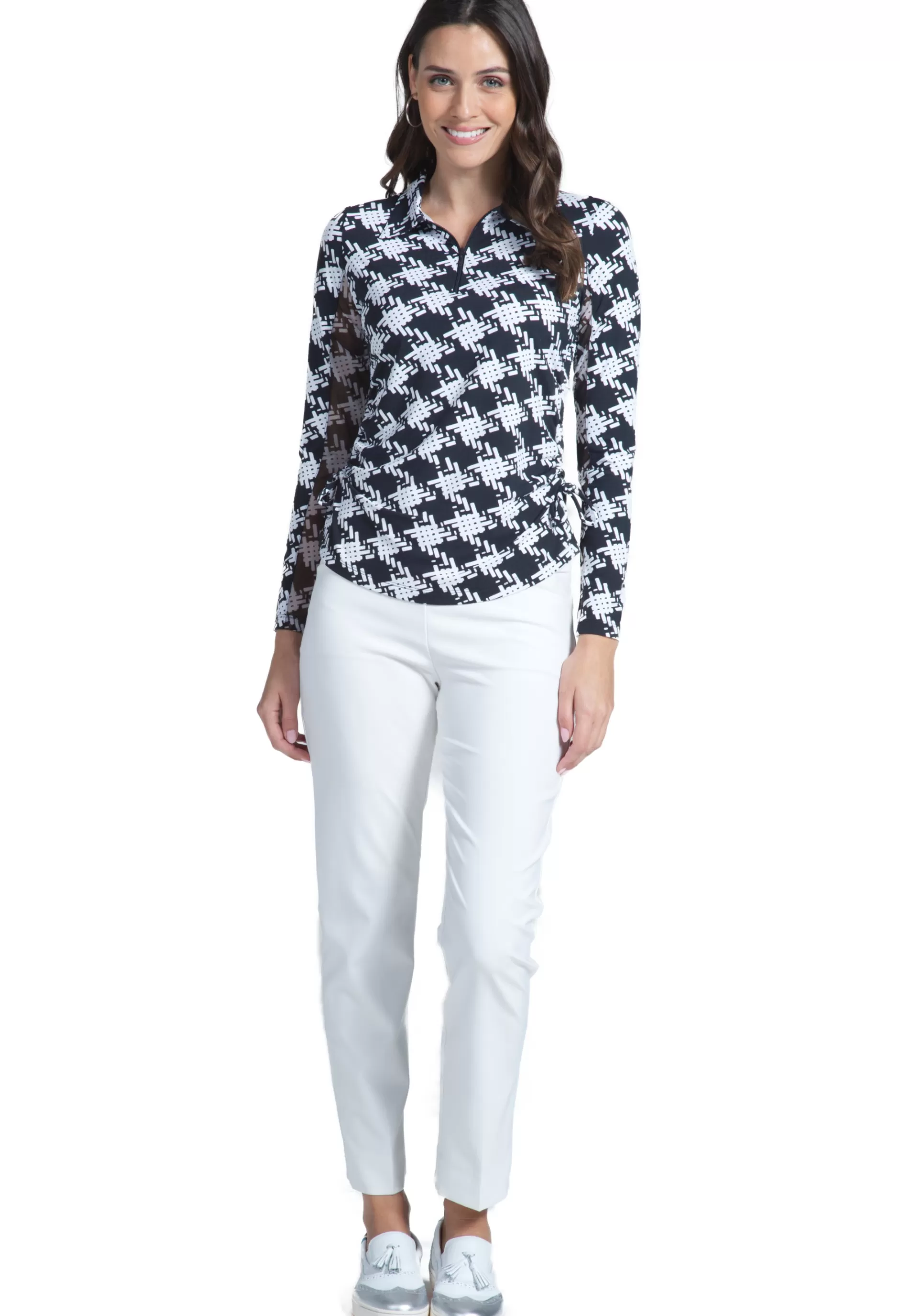 Kimberly Print Adjustable Length Long Sleeve Polo - 48376^IBKUL Store