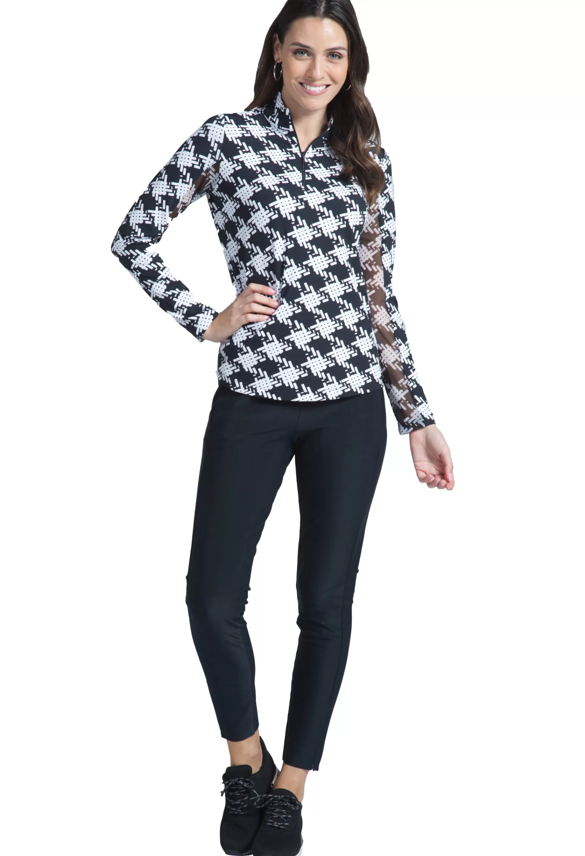 Kimberly Print Long Sleeve Mock Neck Top 10376^IBKUL Outlet