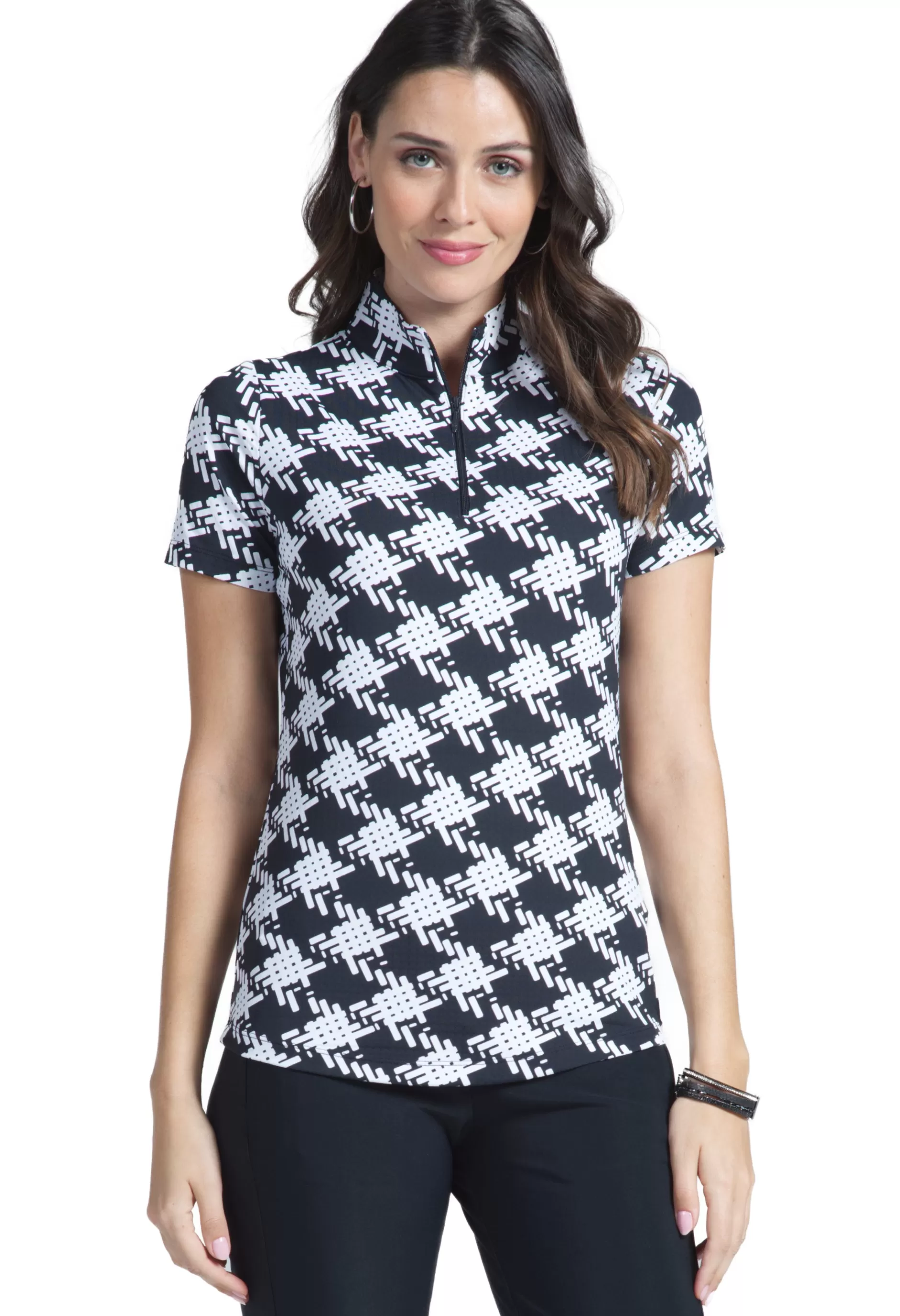 Kimberly Print Short Sleeve Mock Neck 17376^IBKUL Outlet