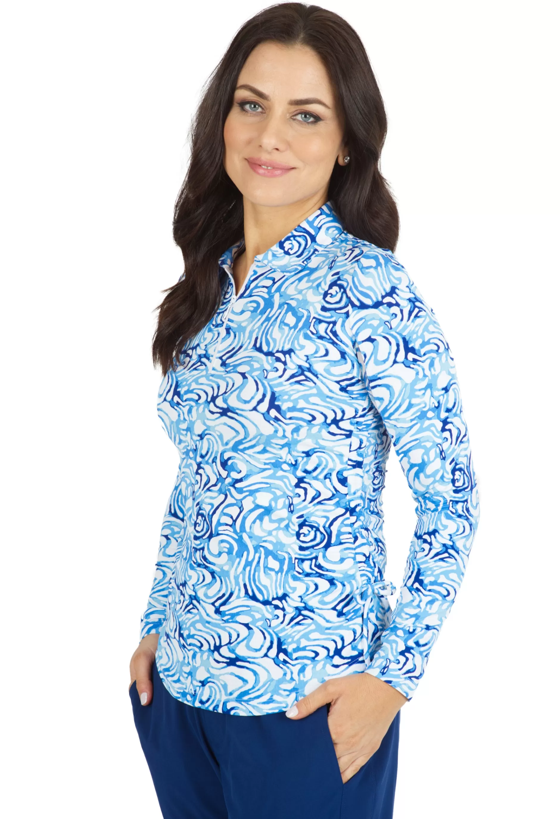 Kinsley Print Adjustable Length Long Sleeve Polo - 48485^IBKUL Hot