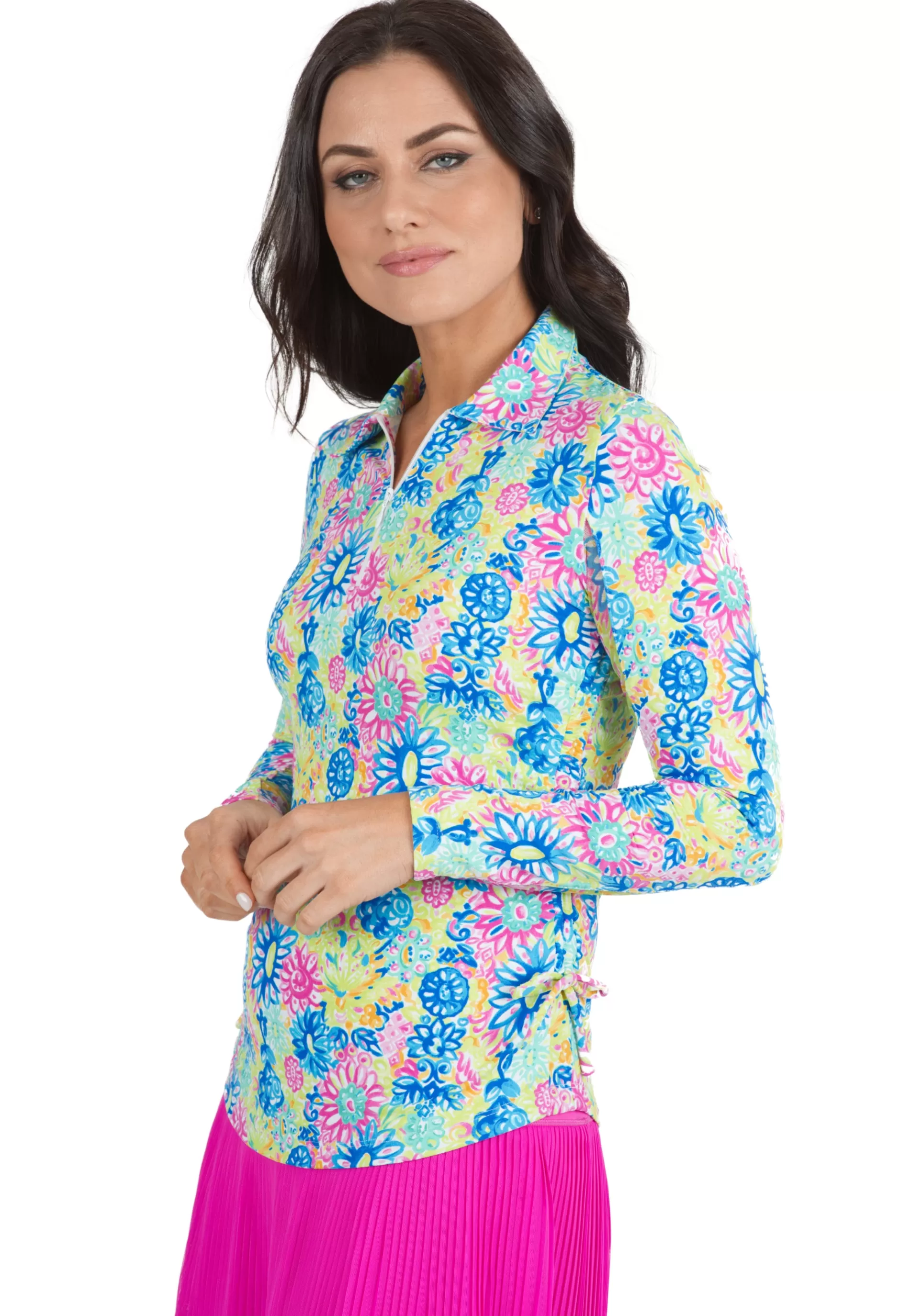 Lilli Print Adjustable Length Long Sleeve Polo - 48488^IBKUL Discount