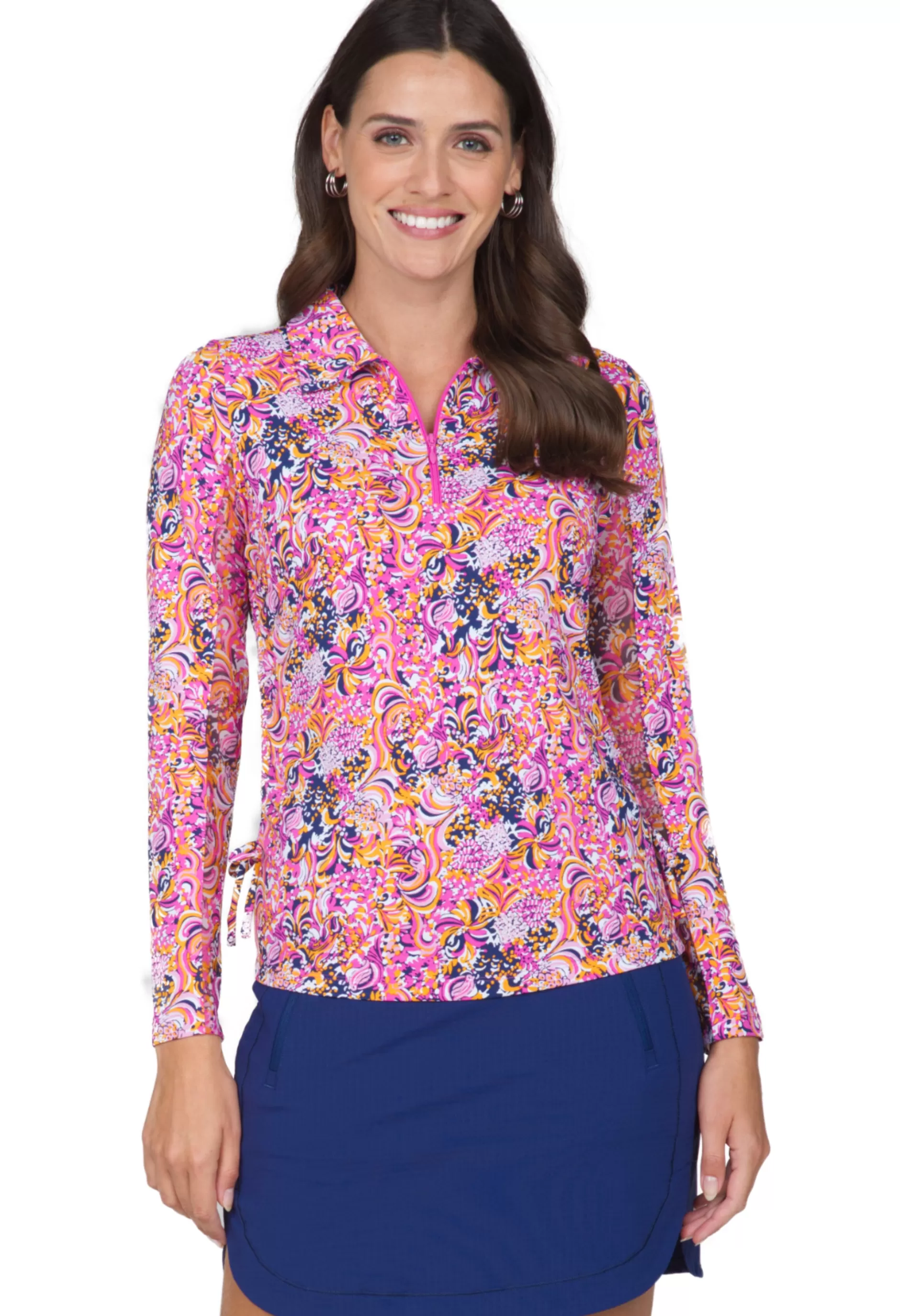 Marissa Print Adjustable Length Long Sleeve Polo - 48656^IBKUL Flash Sale