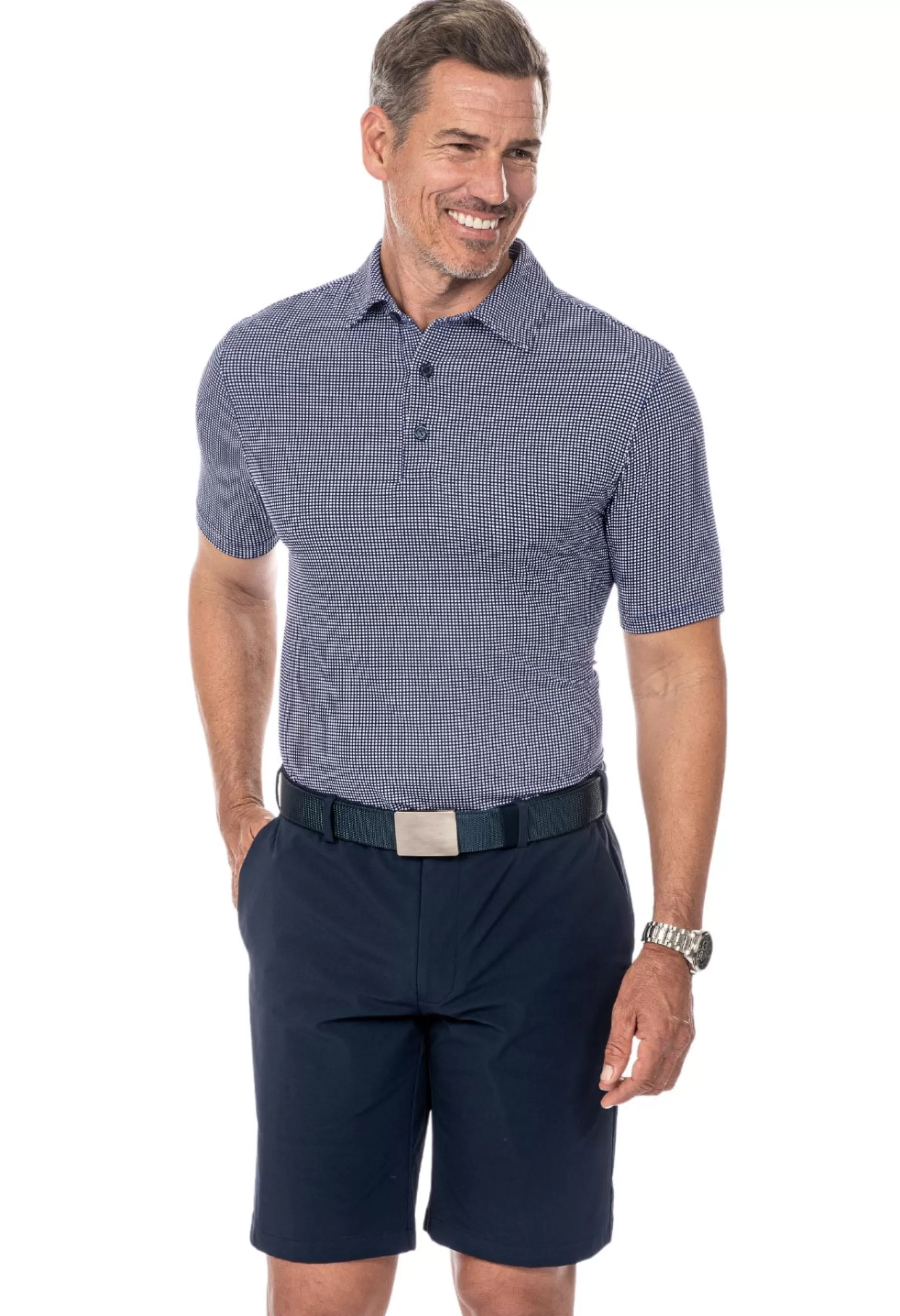 Mini Check Print Short Sleeve Polo 94754 (Modern Fit)^IBKUL Outlet