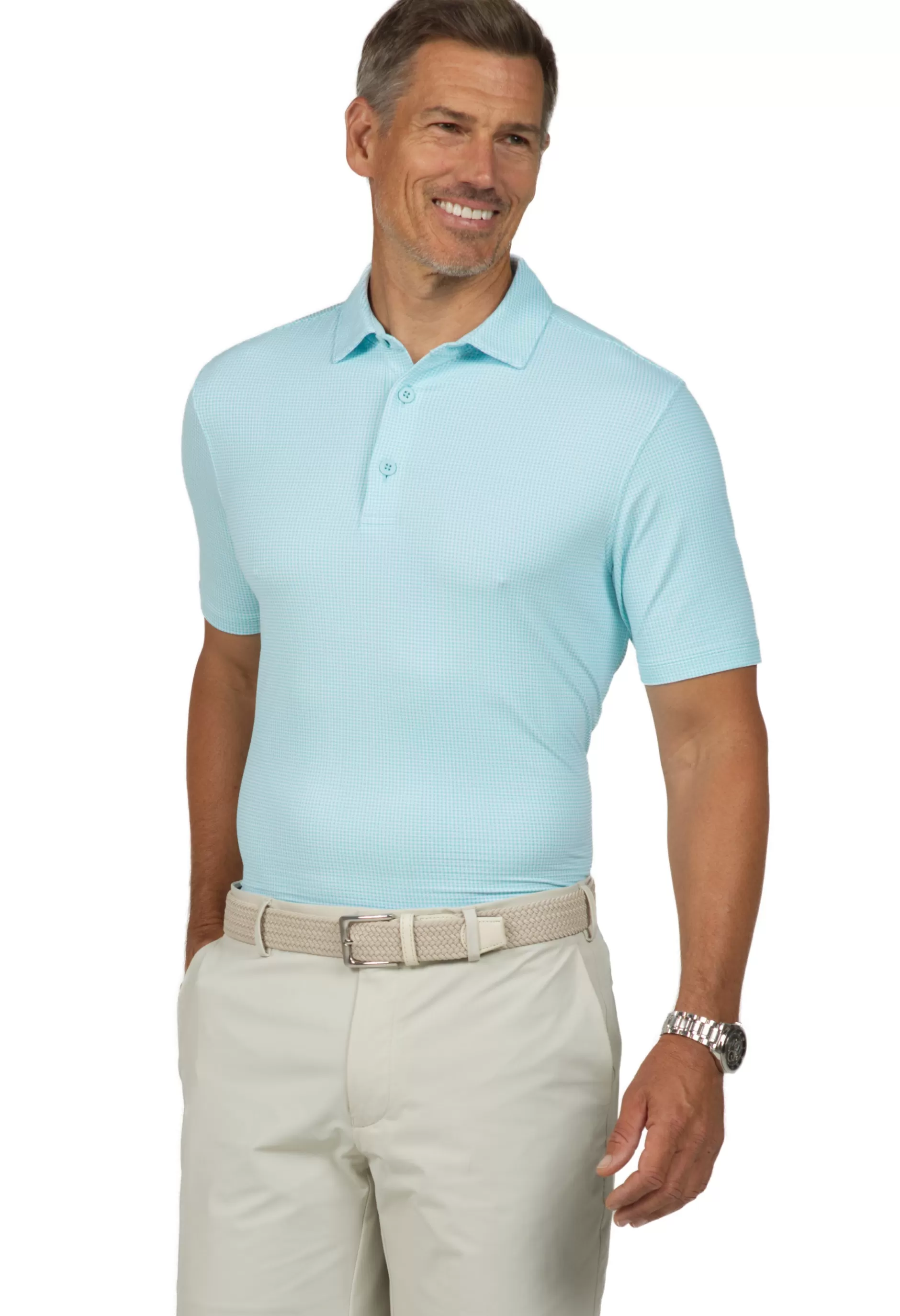 Mini Check Print Short Sleeve Polo 94754 (Modern Fit)^IBKUL Outlet