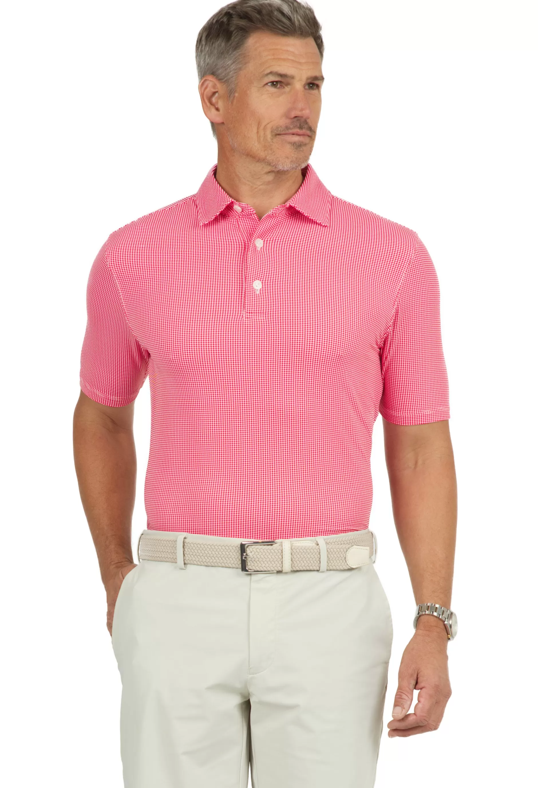 Mini Check Print Short Sleeve Polo 94754 (Modern Fit)^IBKUL Outlet
