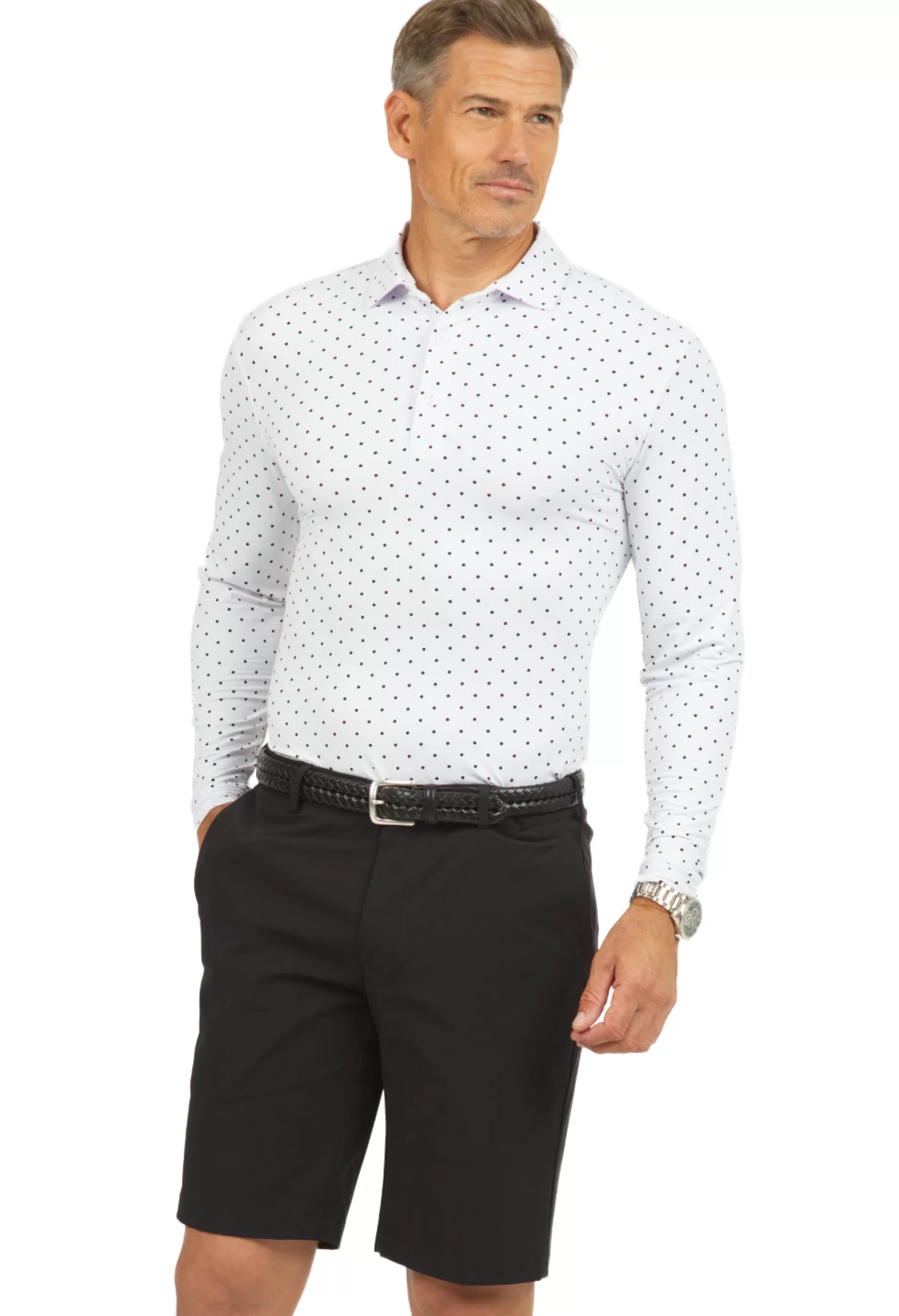 Polka Dot Print Long Sleeve Polo 95124 (Modern Fit)^IBKUL Cheap