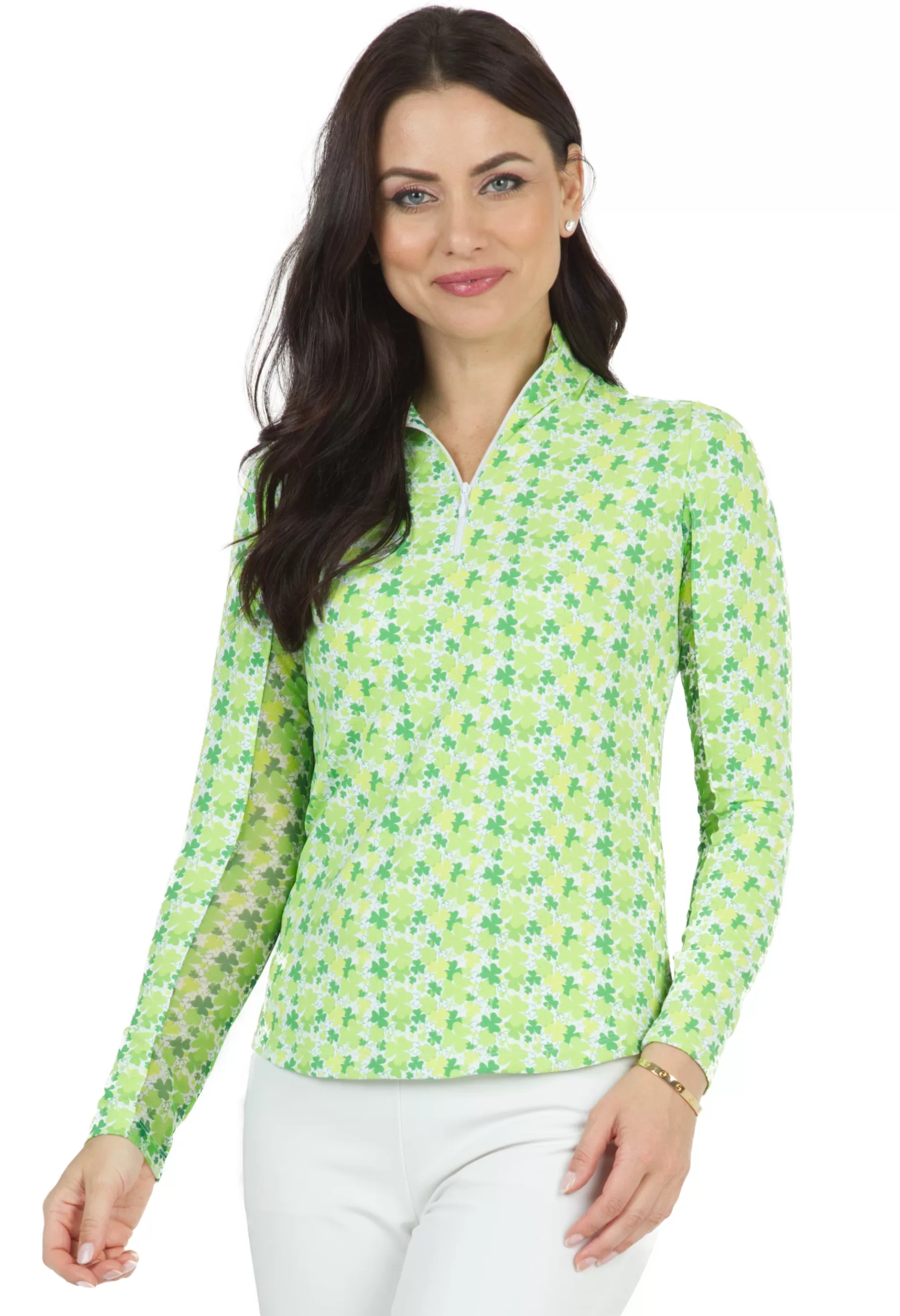 Pot Of Gold Print Long Sleeve Mock Neck Top 10662^IBKUL Best Sale
