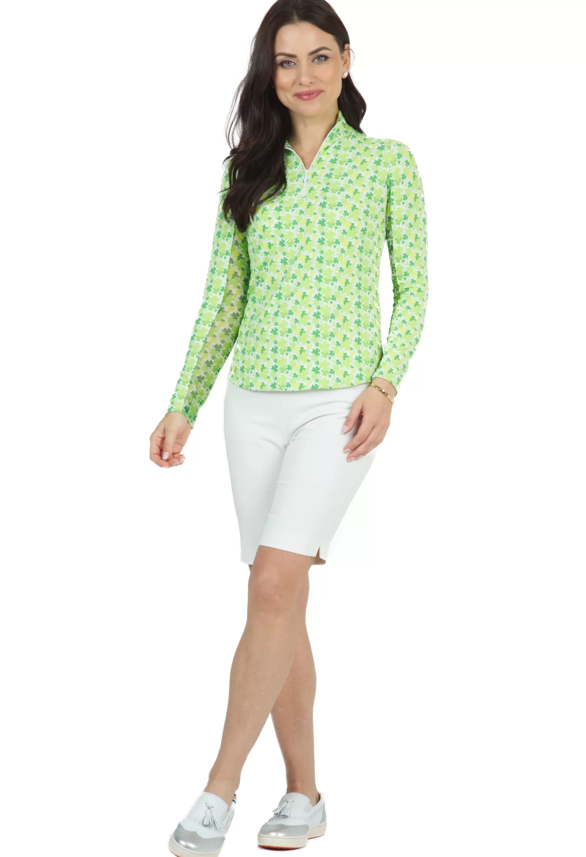 Pot Of Gold Print Long Sleeve Mock Neck Top 10662^IBKUL Best Sale