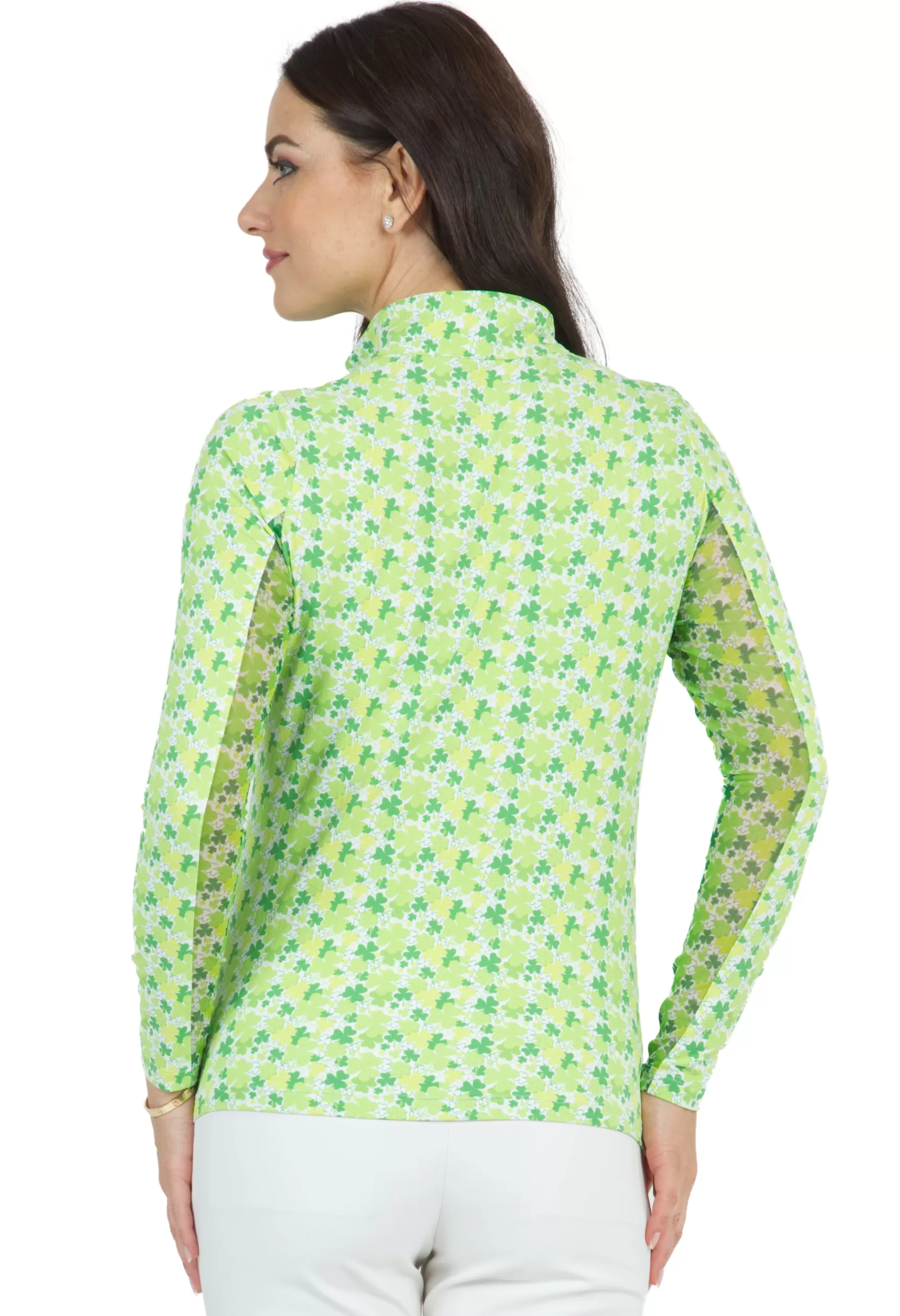 Pot Of Gold Print Long Sleeve Mock Neck Top 10662^IBKUL Best Sale
