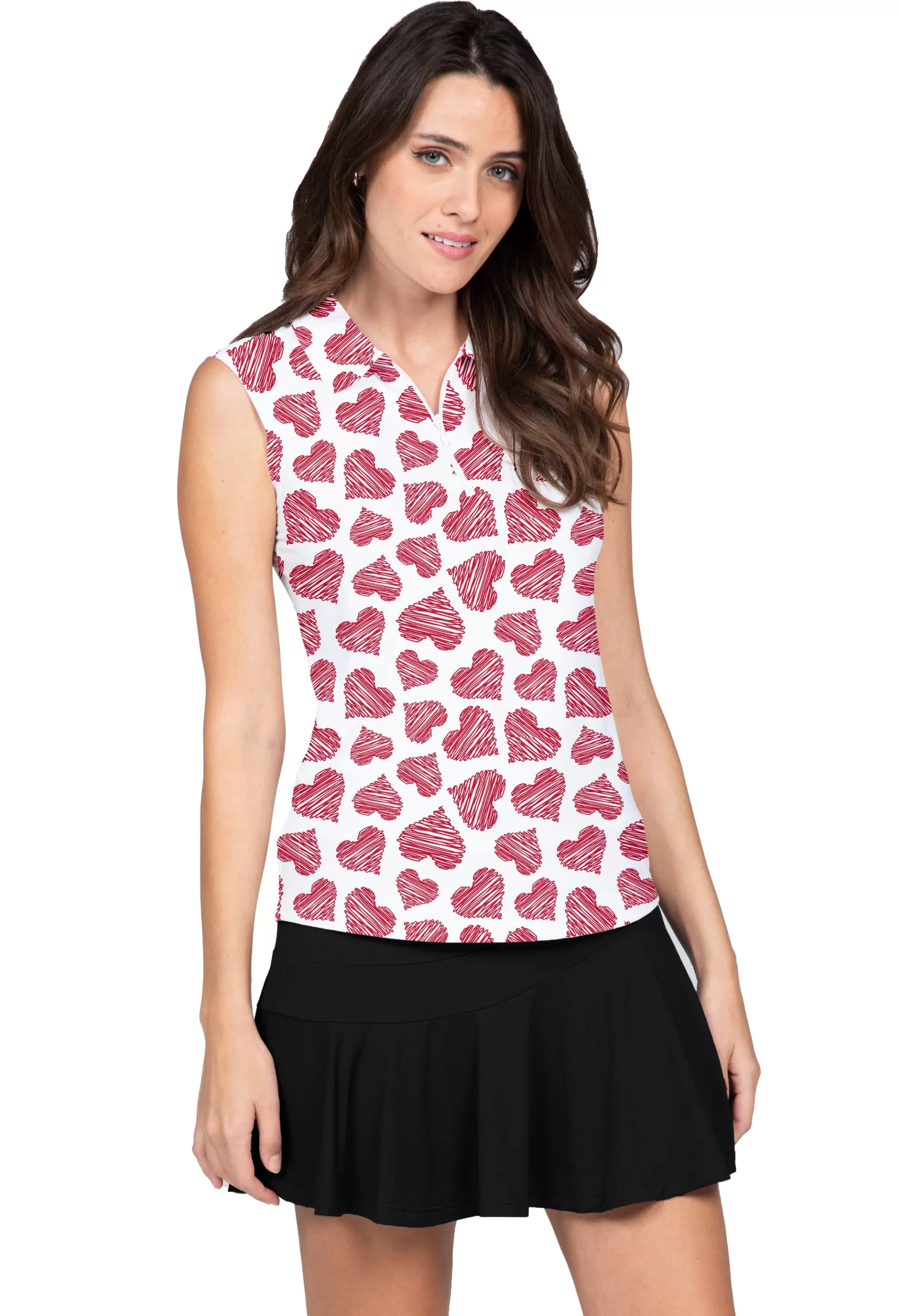 Scribble Hearts Print Sleeveless Polo 14489^IBKUL Cheap