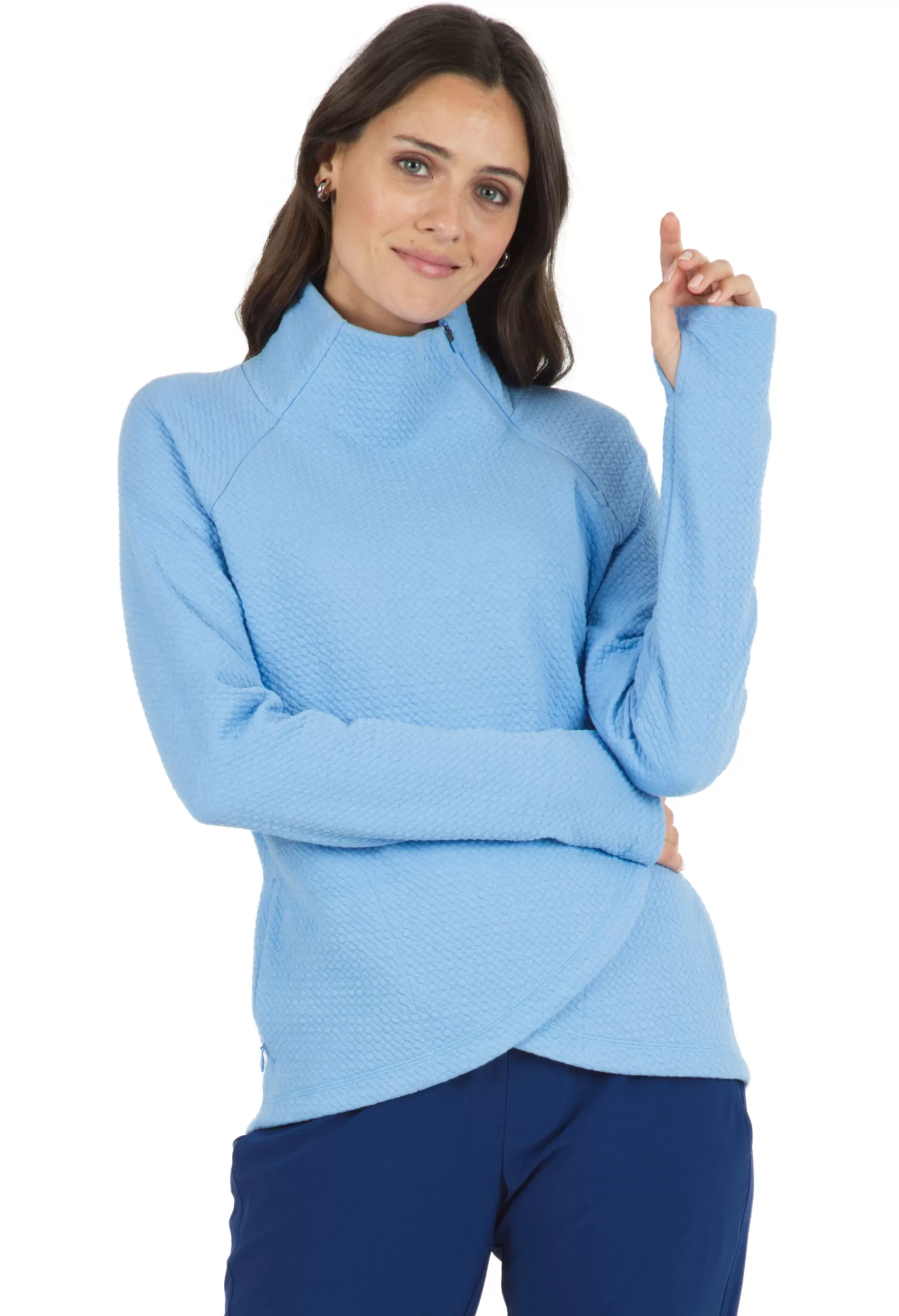 Solid Popcorn Stitch Asymmetrical Zip Pullover - 64000^IBKUL Outlet