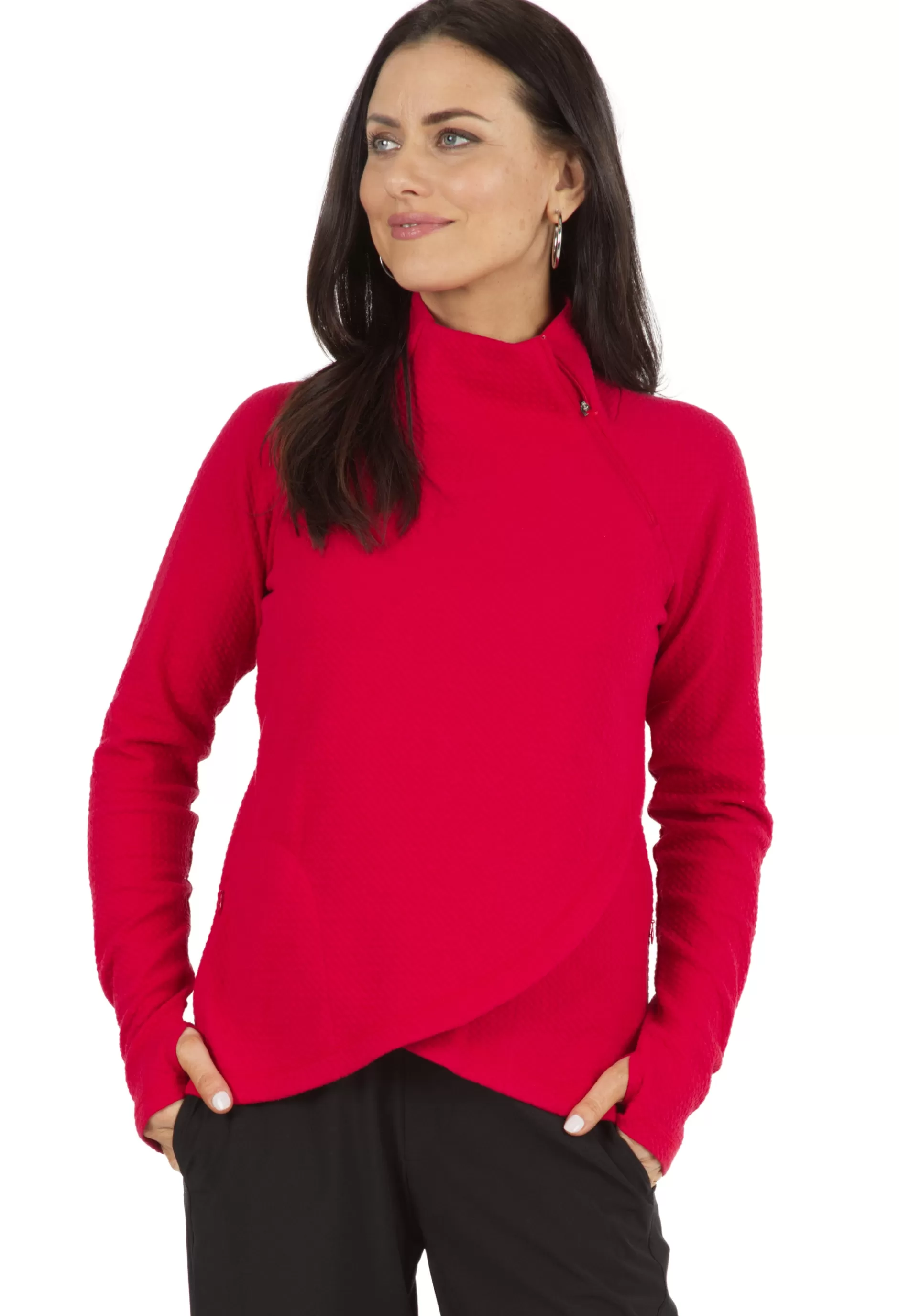 Solid Popcorn Stitch Asymmetrical Zip Pullover - 64000^IBKUL Outlet