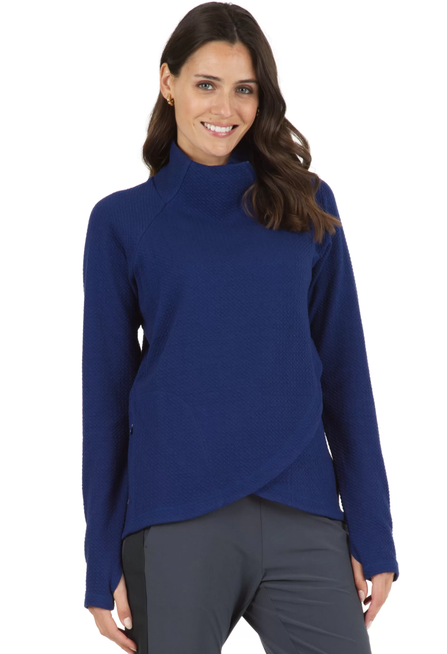 Solid Popcorn Stitch Asymmetrical Zip Pullover - 64000^IBKUL Outlet