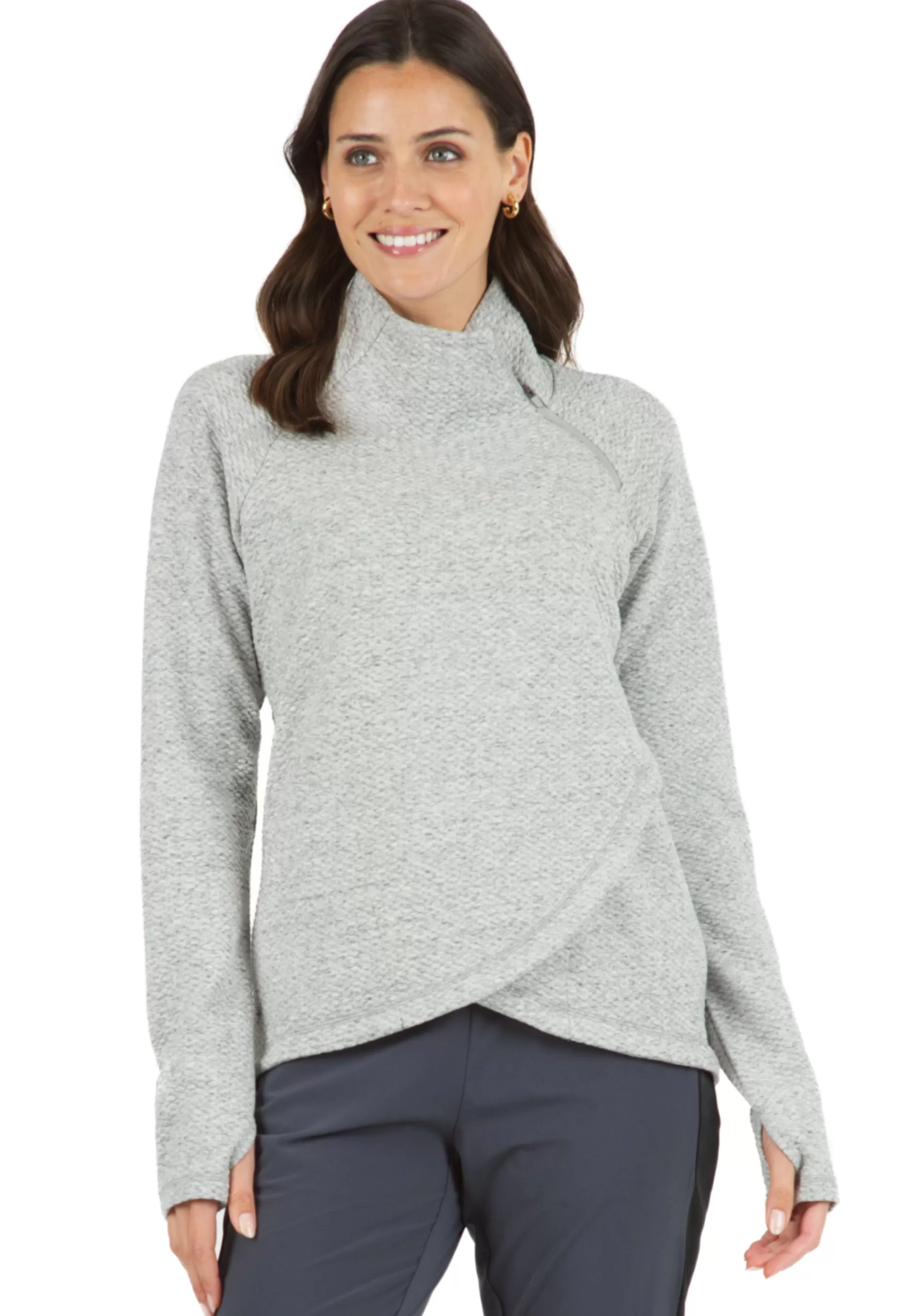 Solid Popcorn Stitch Asymmetrical Zip Pullover - 64000^IBKUL Outlet