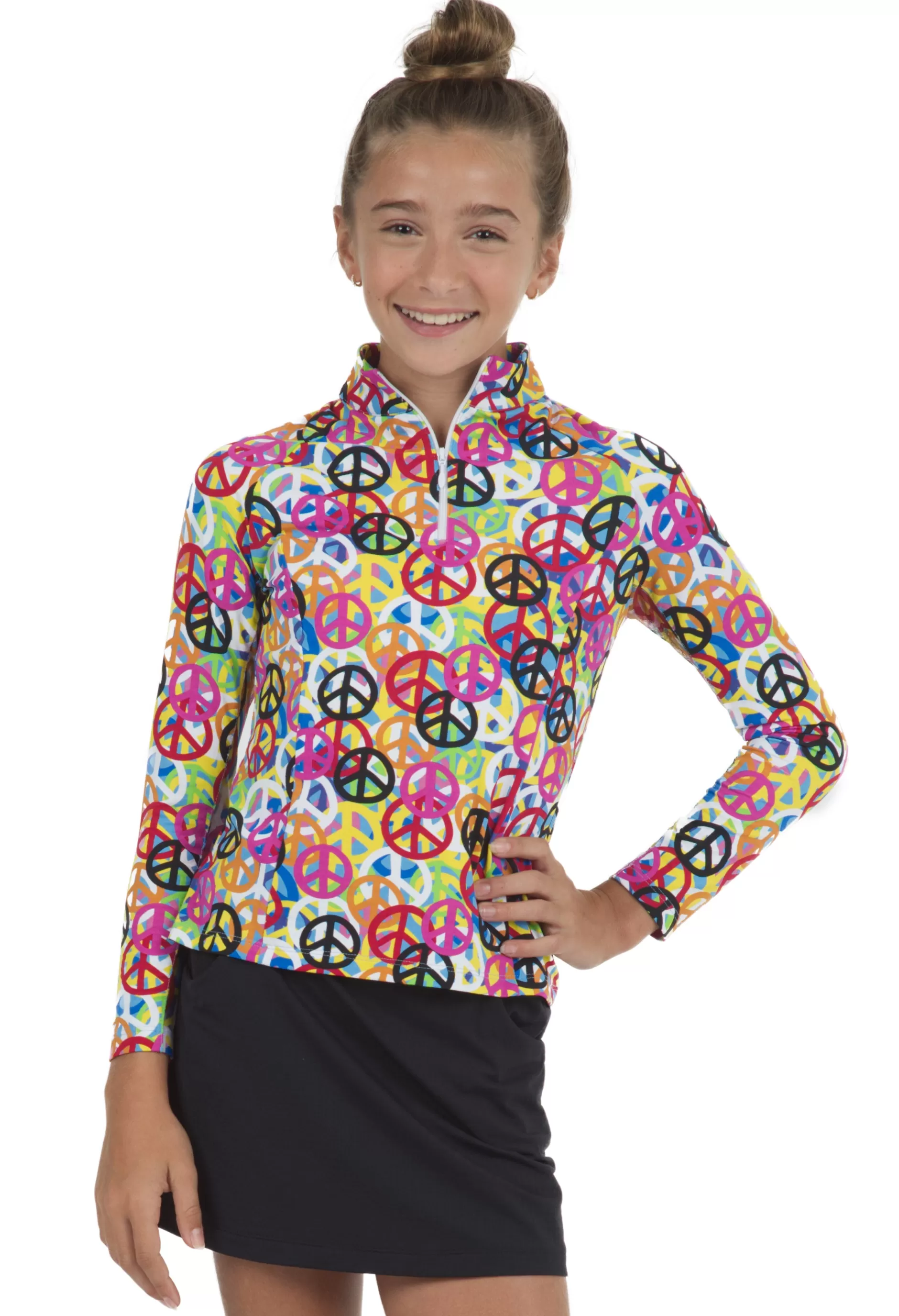 Youth Lennox Print Long Sleeve Mock Neck Top 10381G^IBKUL Best