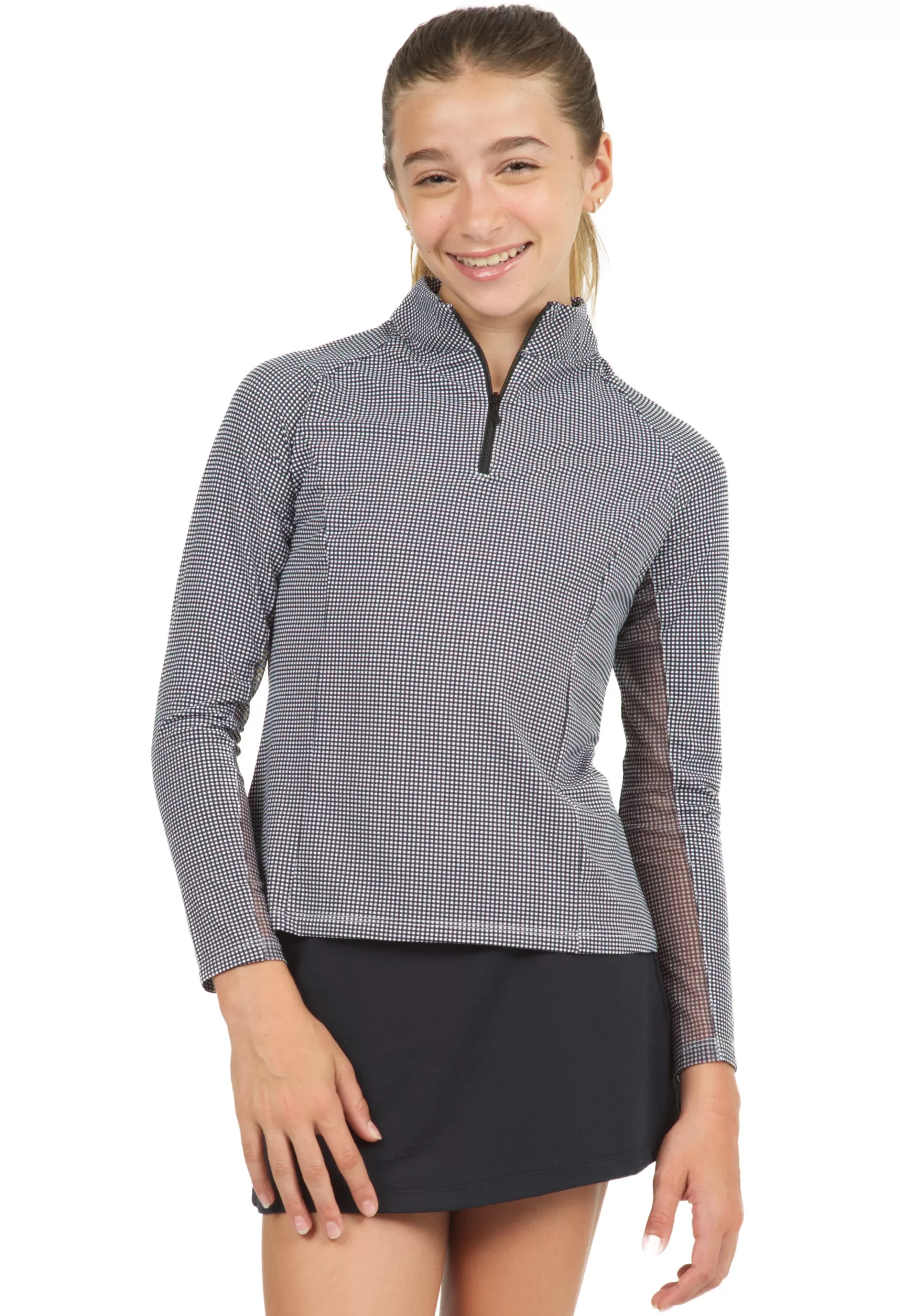 Youth Mini Check Print Long Sleeve Mock Neck Top 10754G^IBKUL Flash Sale