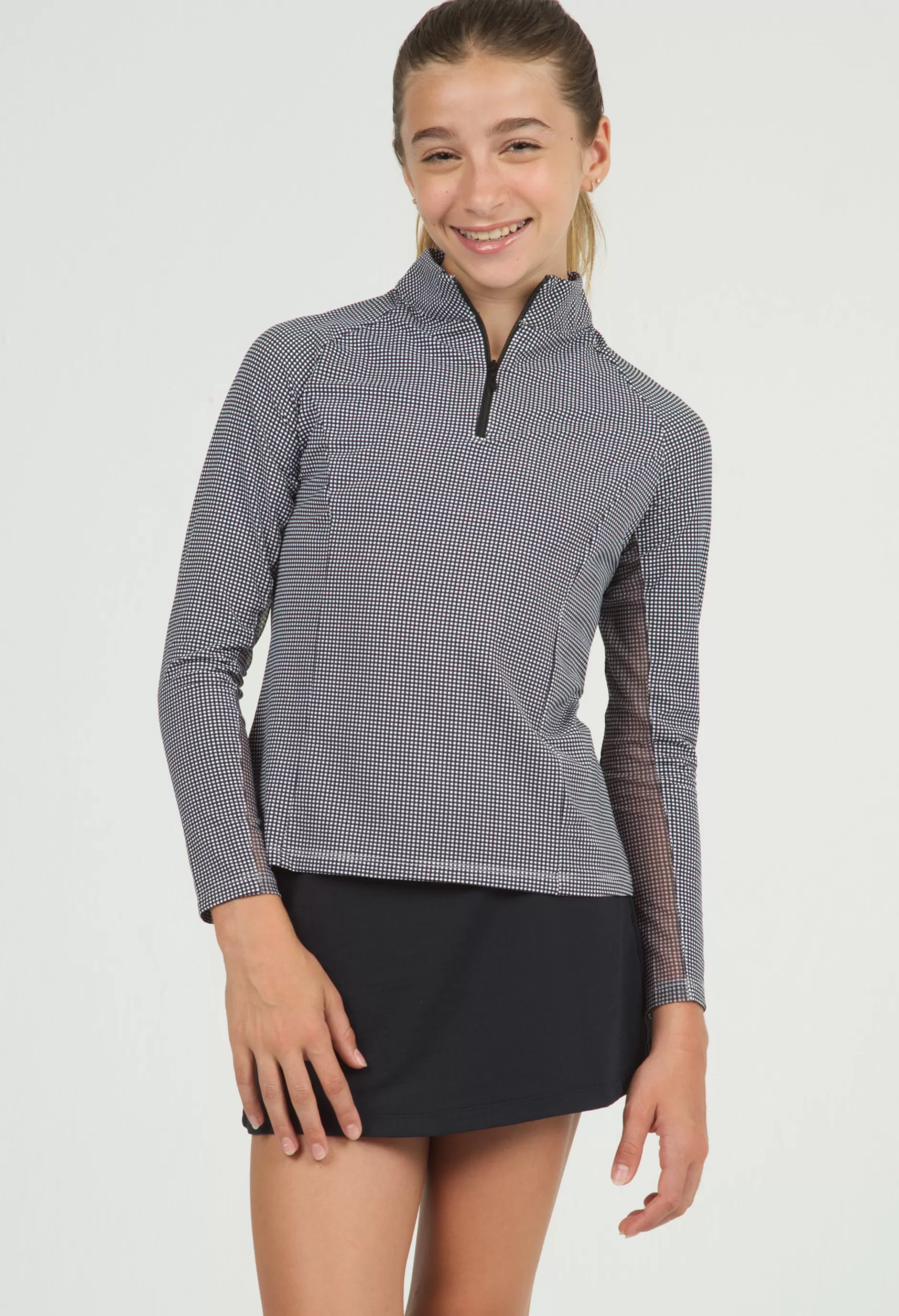 Youth Mini Check Print Long Sleeve Mock Neck Top 10754G^IBKUL Flash Sale