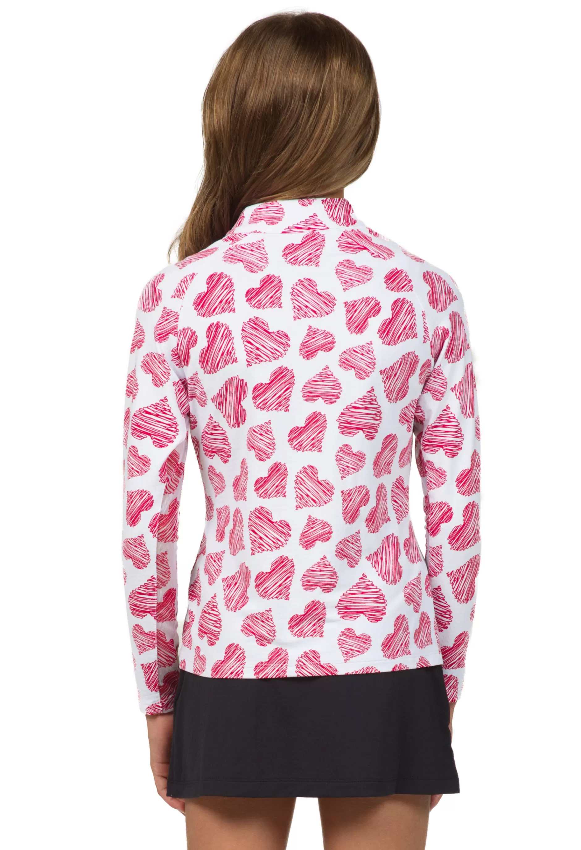 Youth Scribble Hearts Print Long Sleeve Mock Neck Top 10489G^IBKUL Outlet